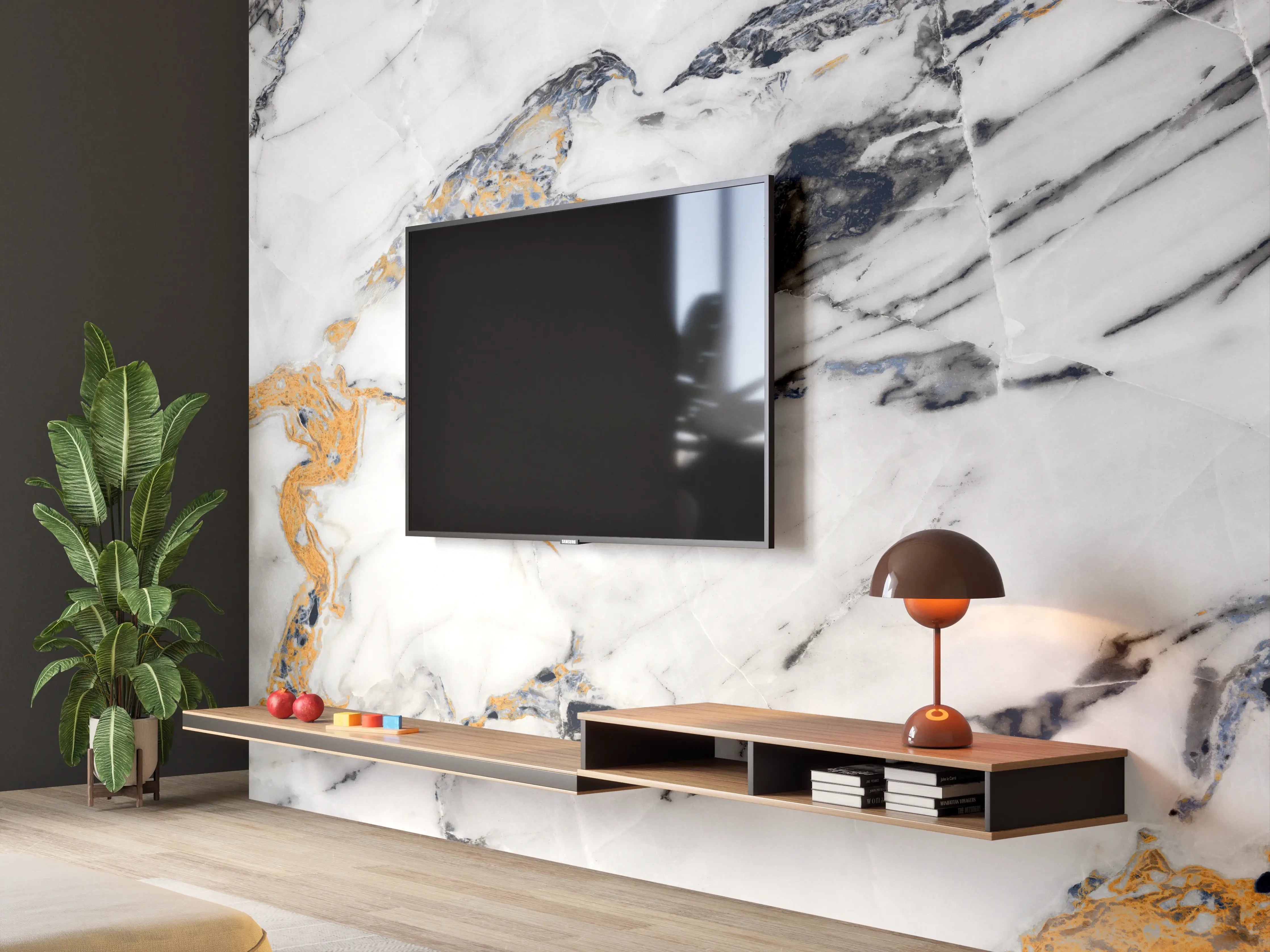 Wandverkleidung Wohnzimmer - Eleganter Marmor-Design