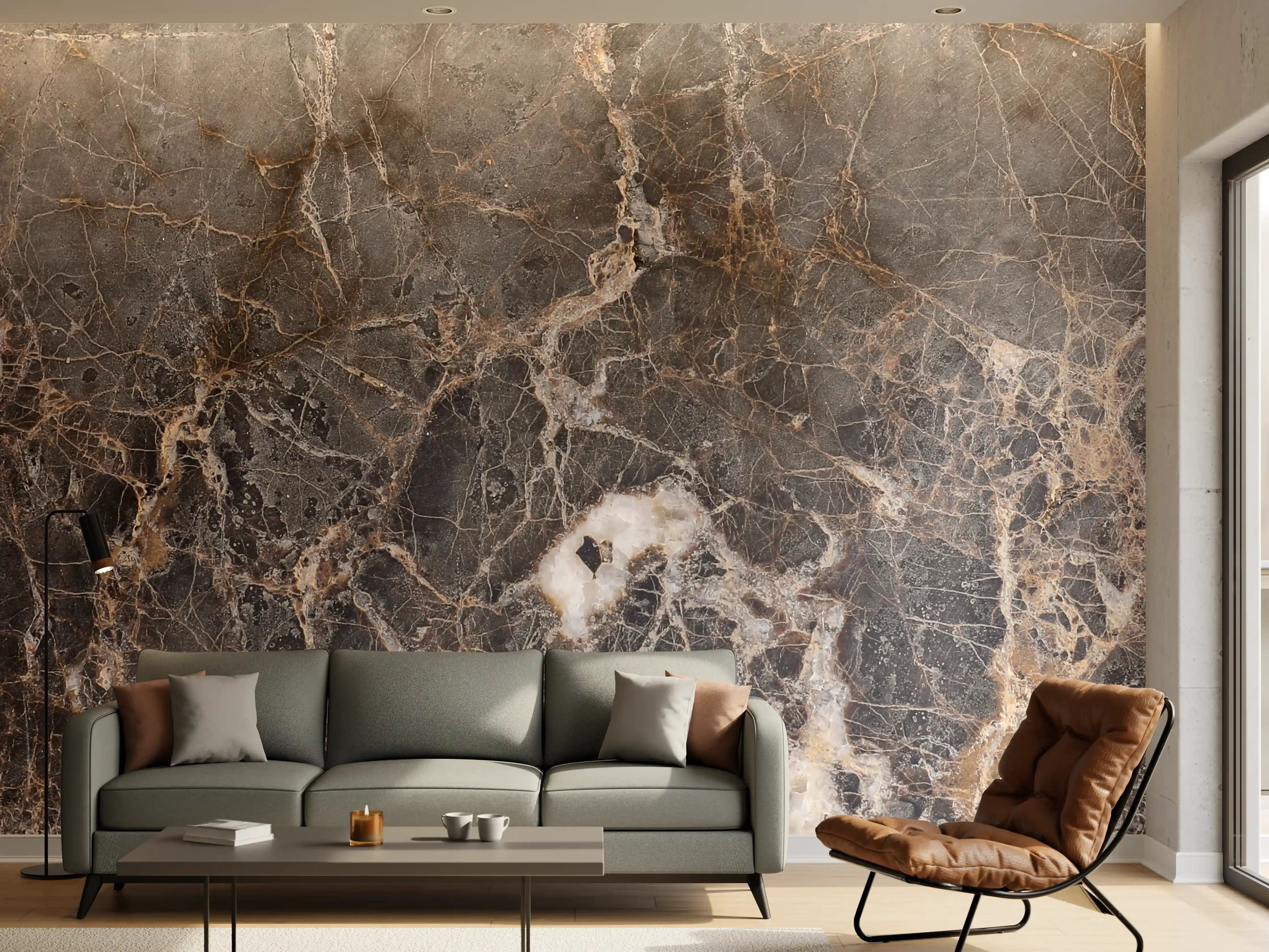 Wandverkleidung Wohnzimmer - Eleganter Marmor mit braunen und weißen Mustern