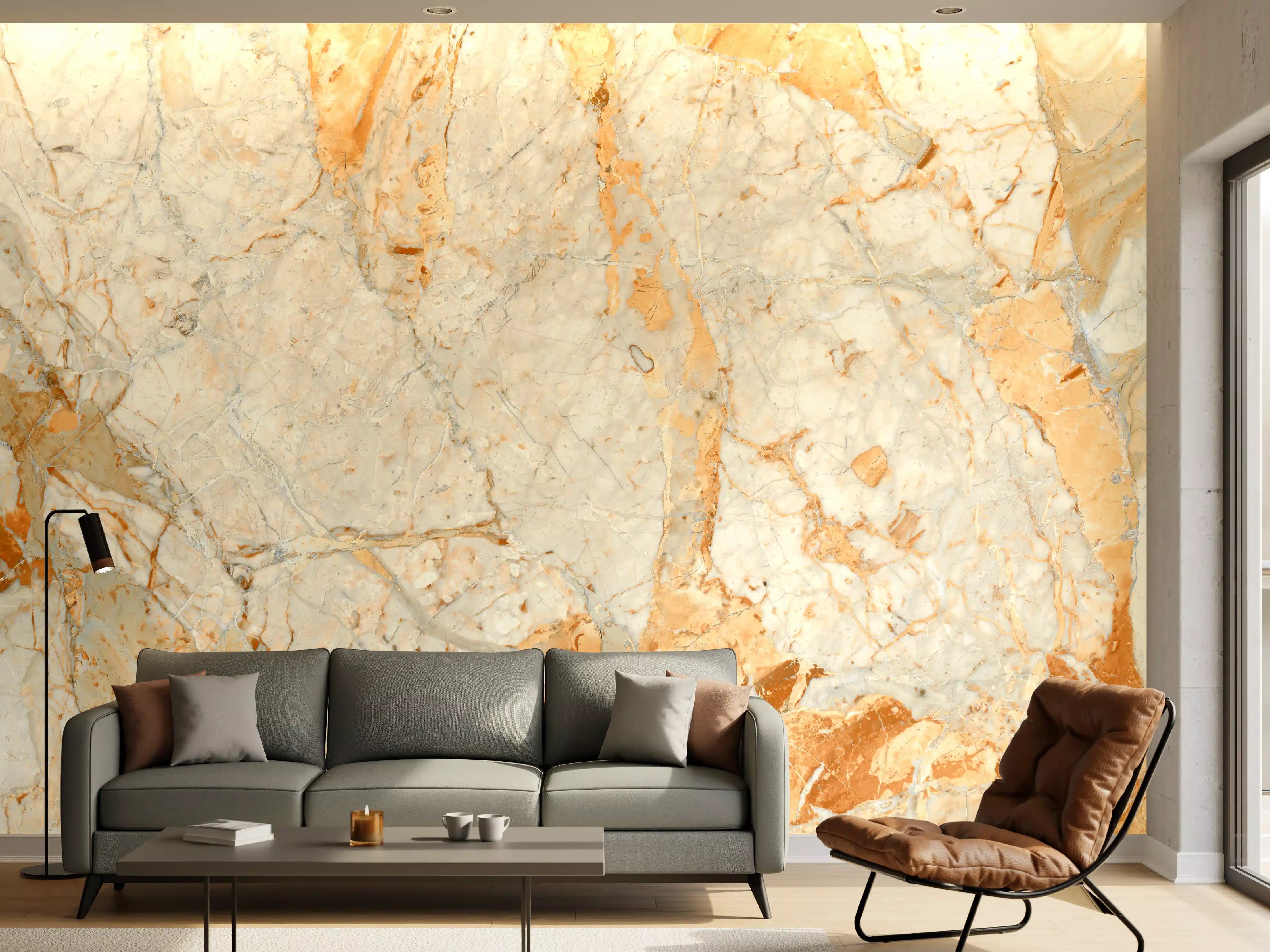 Wandverkleidung Wohnzimmer - Eleganter Marmorboden in warmen Tönen