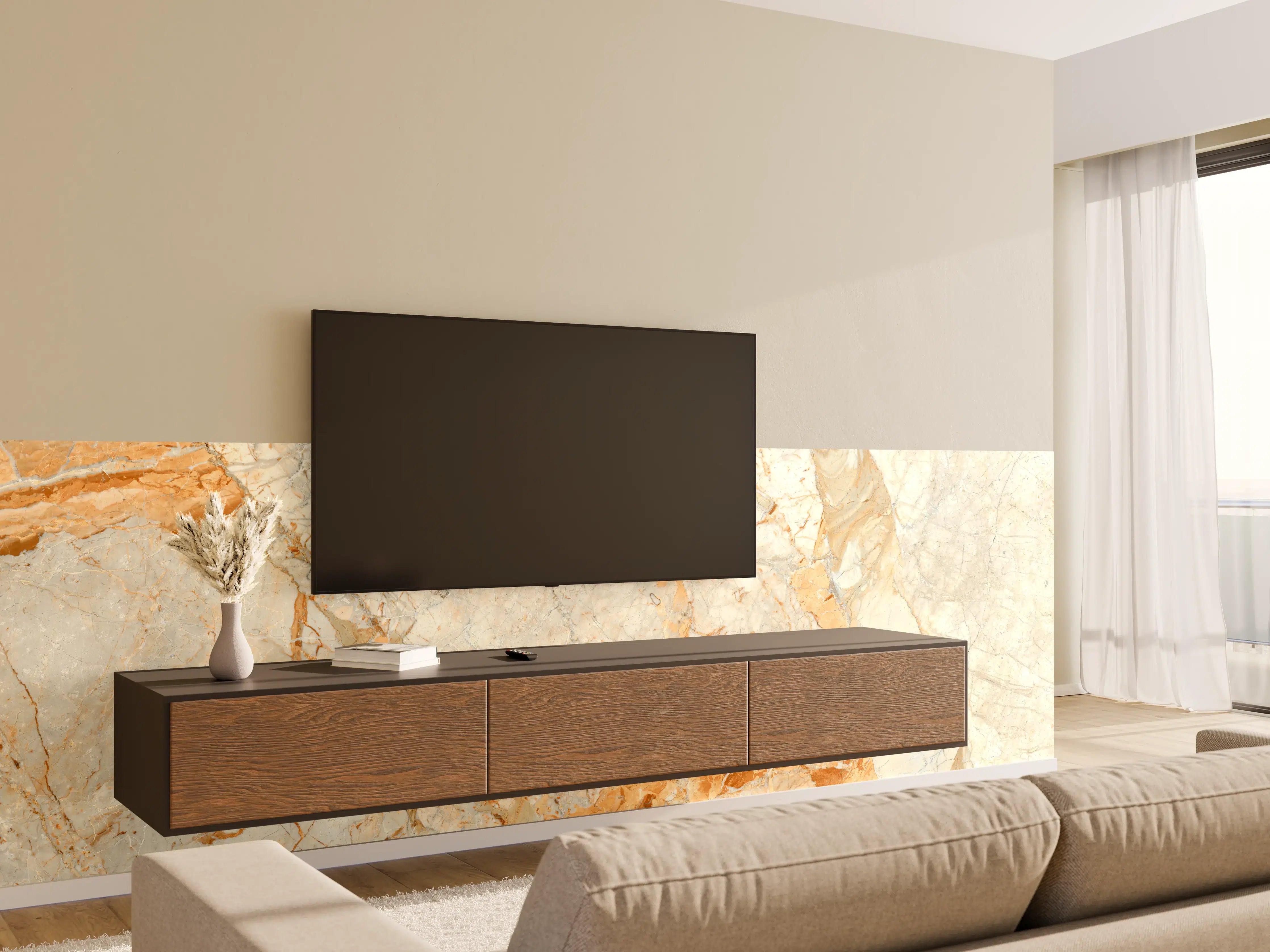 Wandverkleidung Wohnzimmer - Eleganter Marmorboden in warmen Tönen