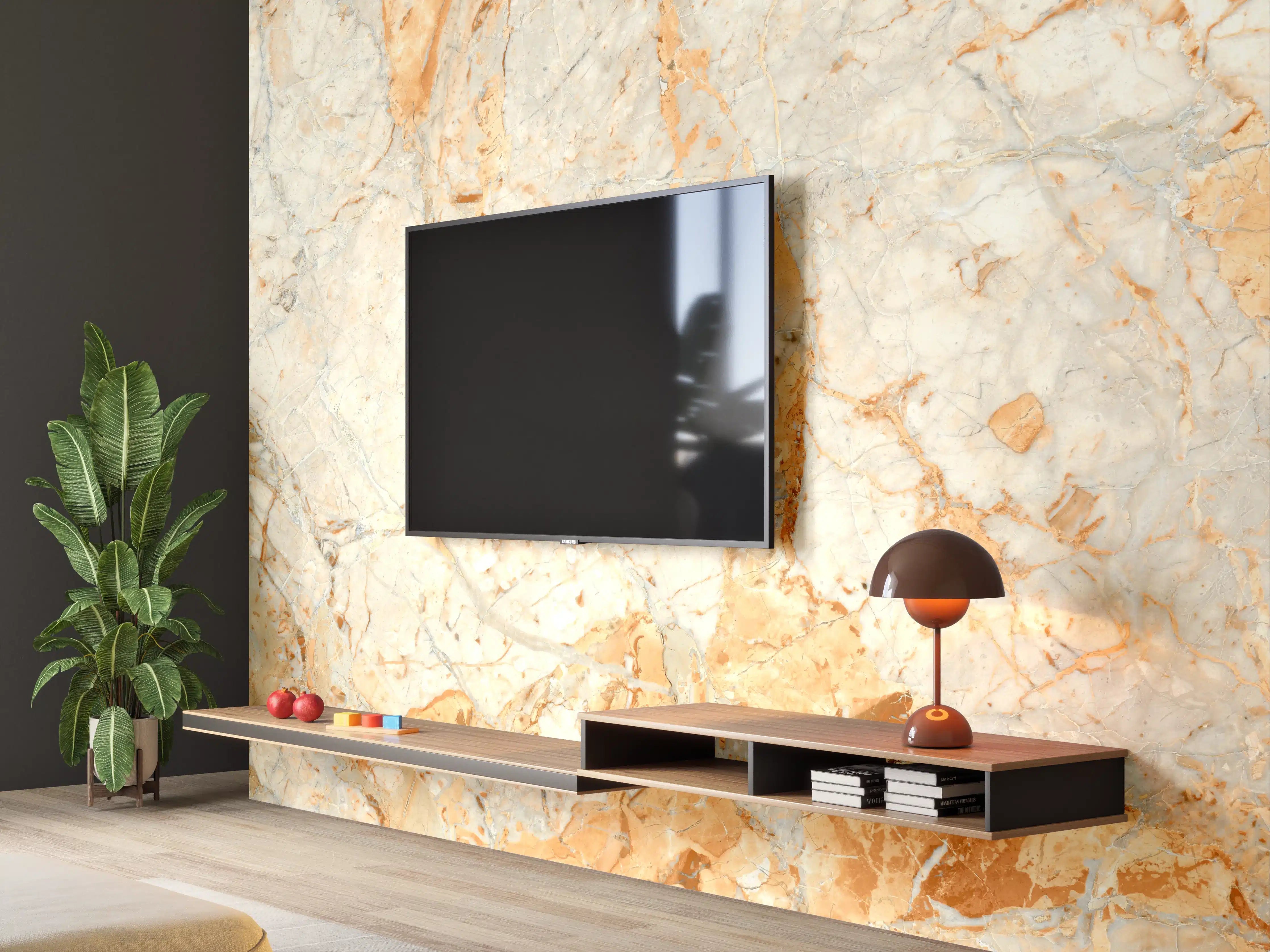 Wandverkleidung Wohnzimmer - Eleganter Marmorboden in warmen Tönen