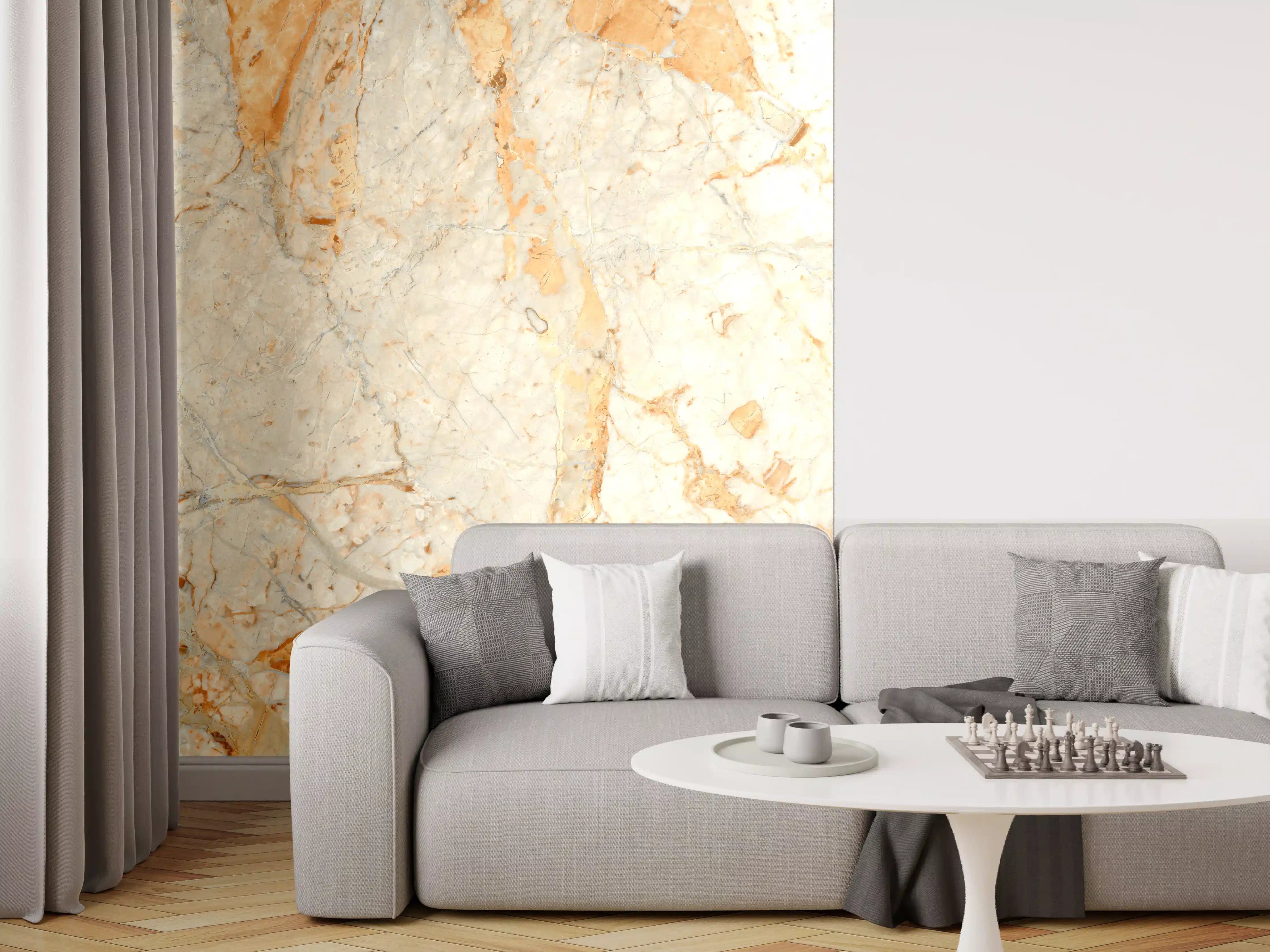 Wandverkleidung Wohnzimmer - Eleganter Marmorboden in warmen Tönen