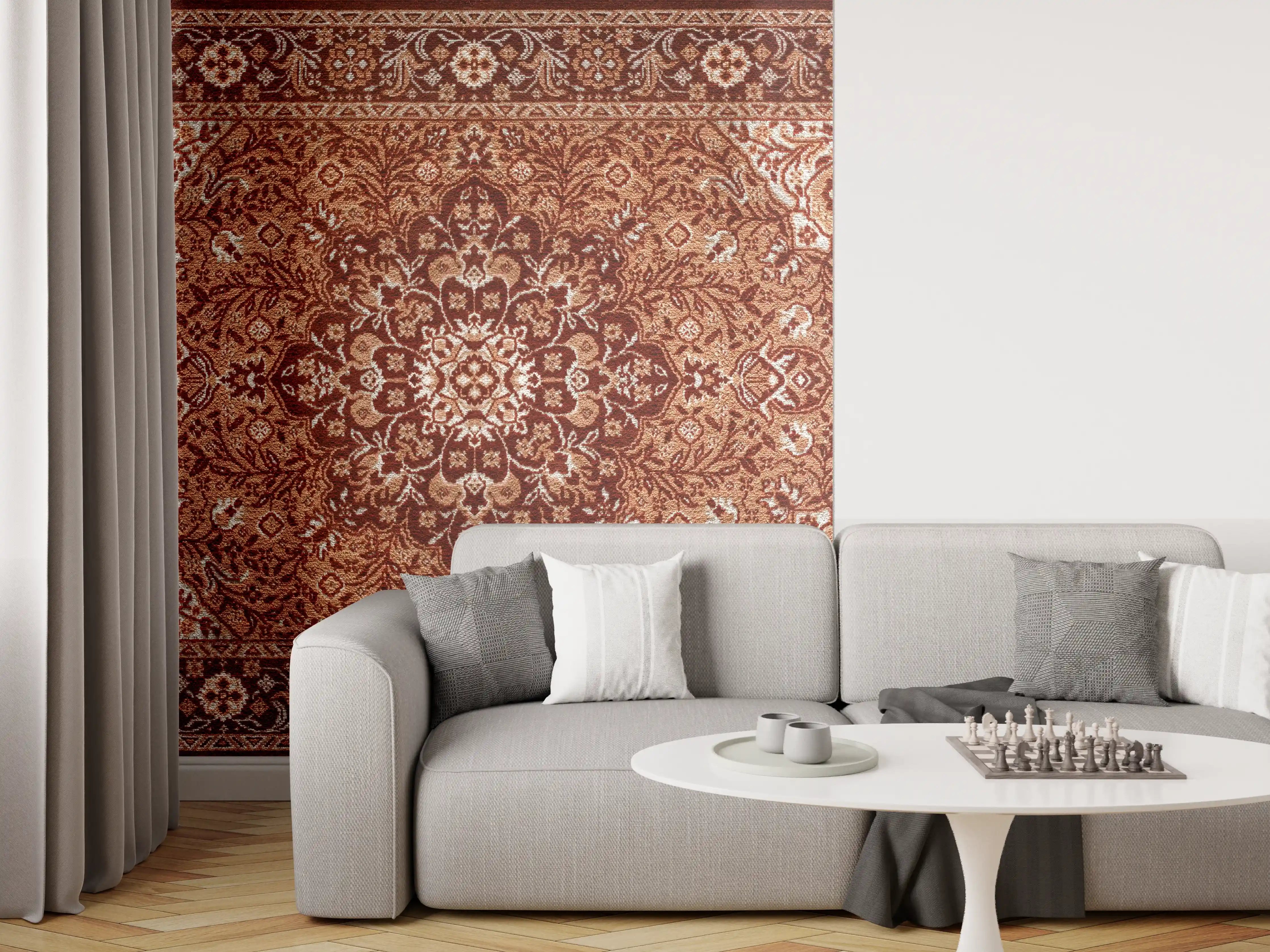 Wandverkleidung Wohnzimmer - Eleganter Perserteppich in warmen Tönen