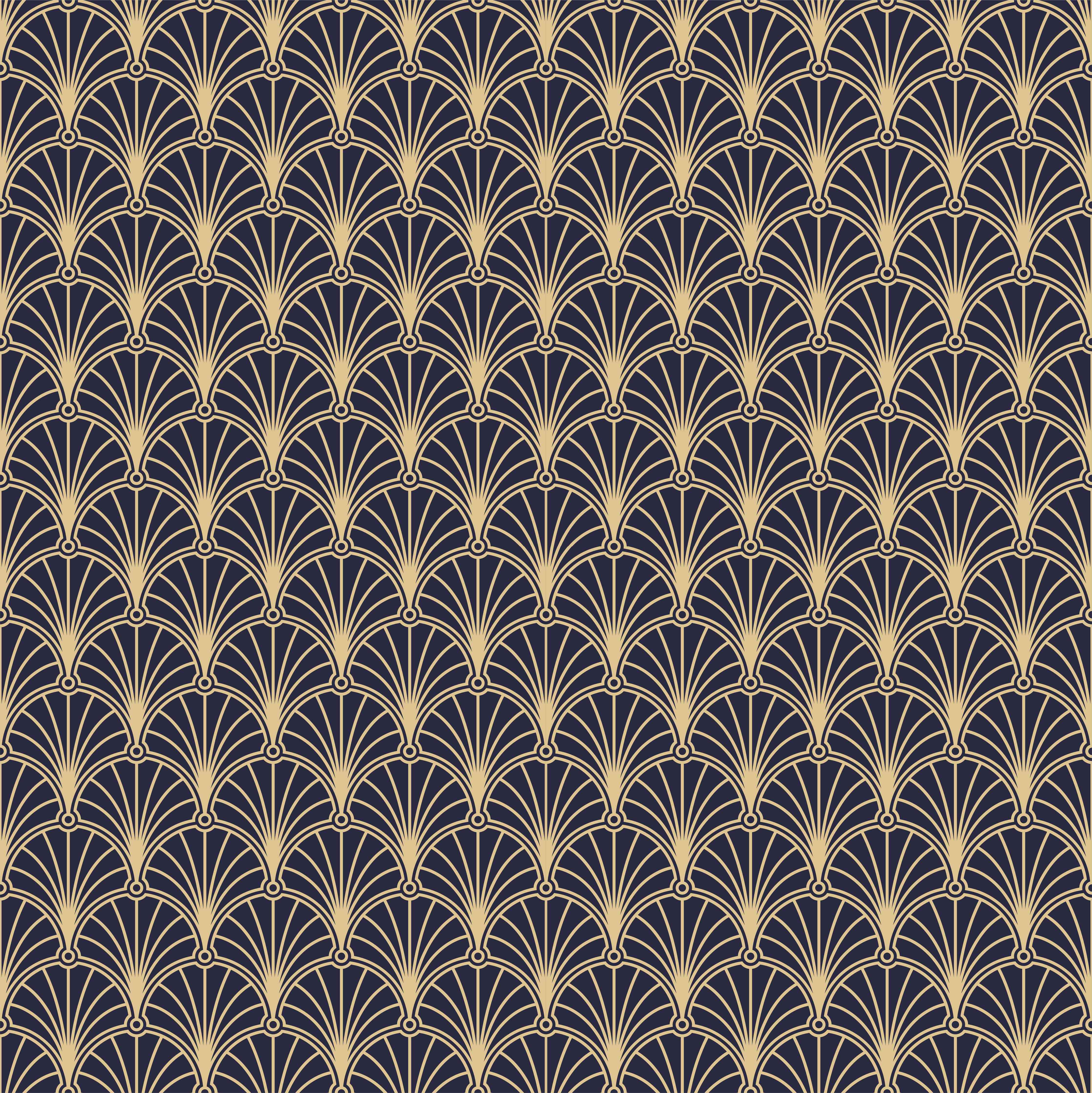 Wandverkleidung Wohnzimmer-Elegantes Art Déco Muster in Gold und Blau