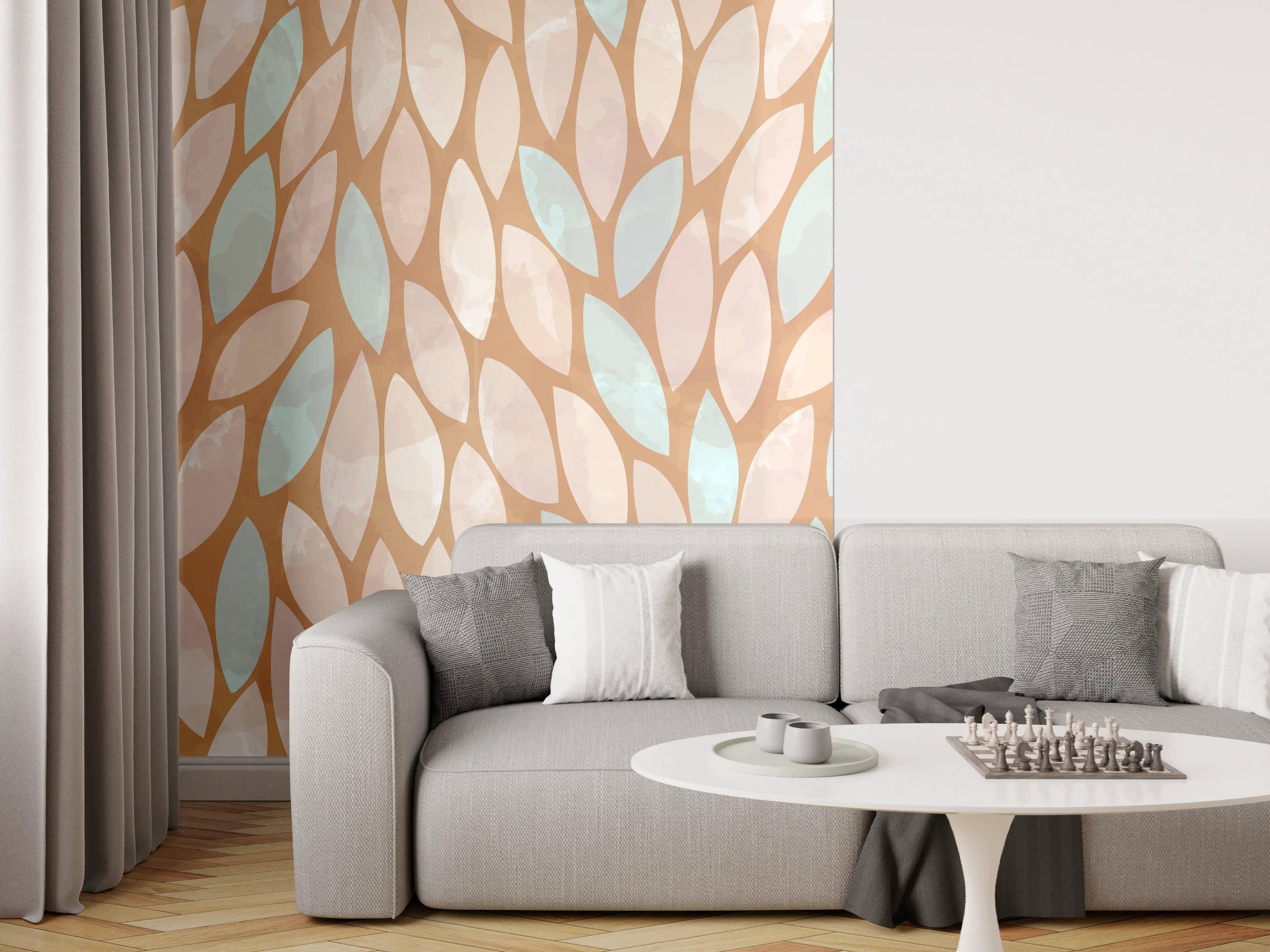 Wandverkleidung Wohnzimmer - Elegantes Blättermuster in Erdtönen