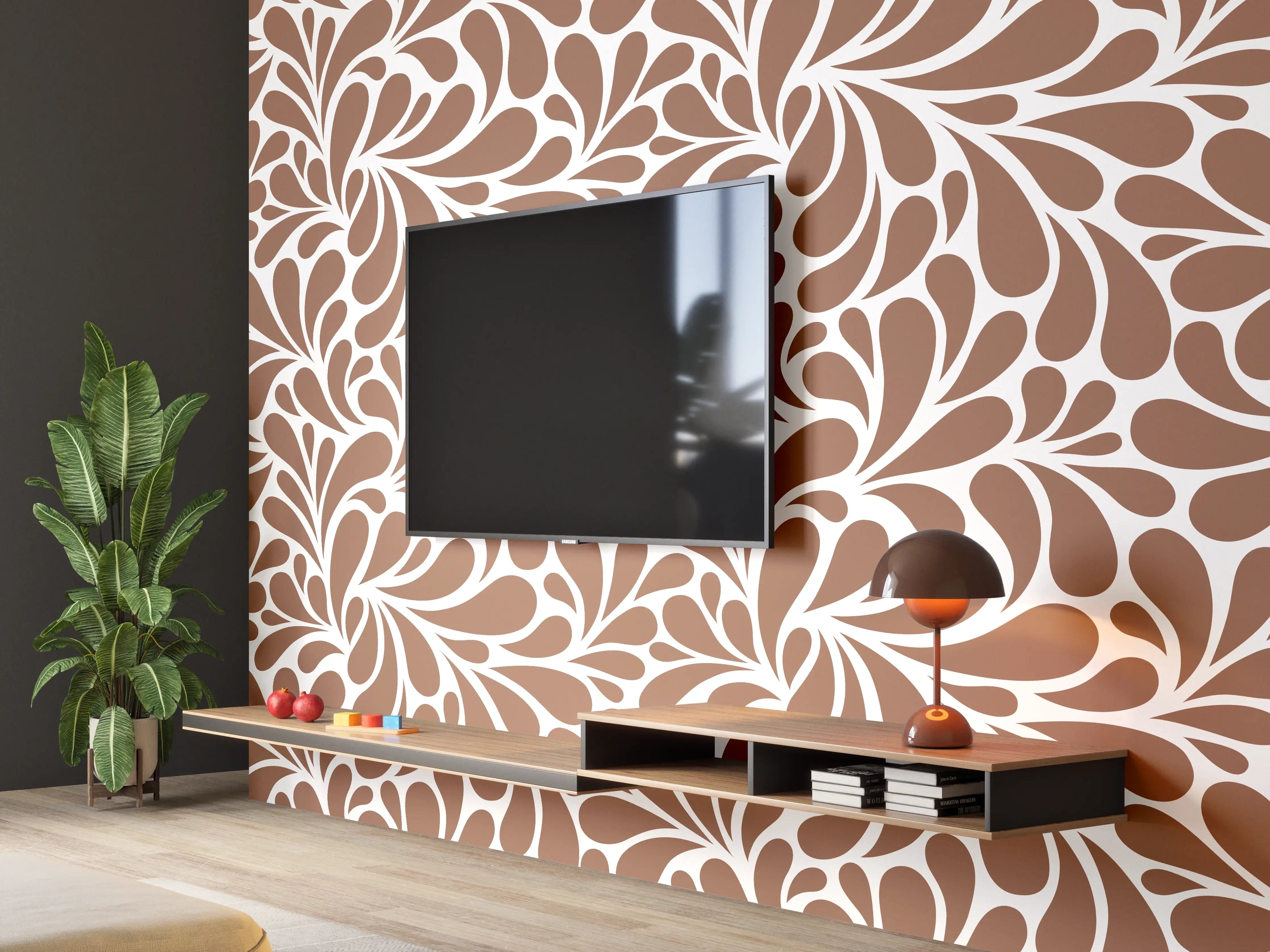 Wandverkleidung Wohnzimmer - Elegantes Blumendesign in Braun und Beige