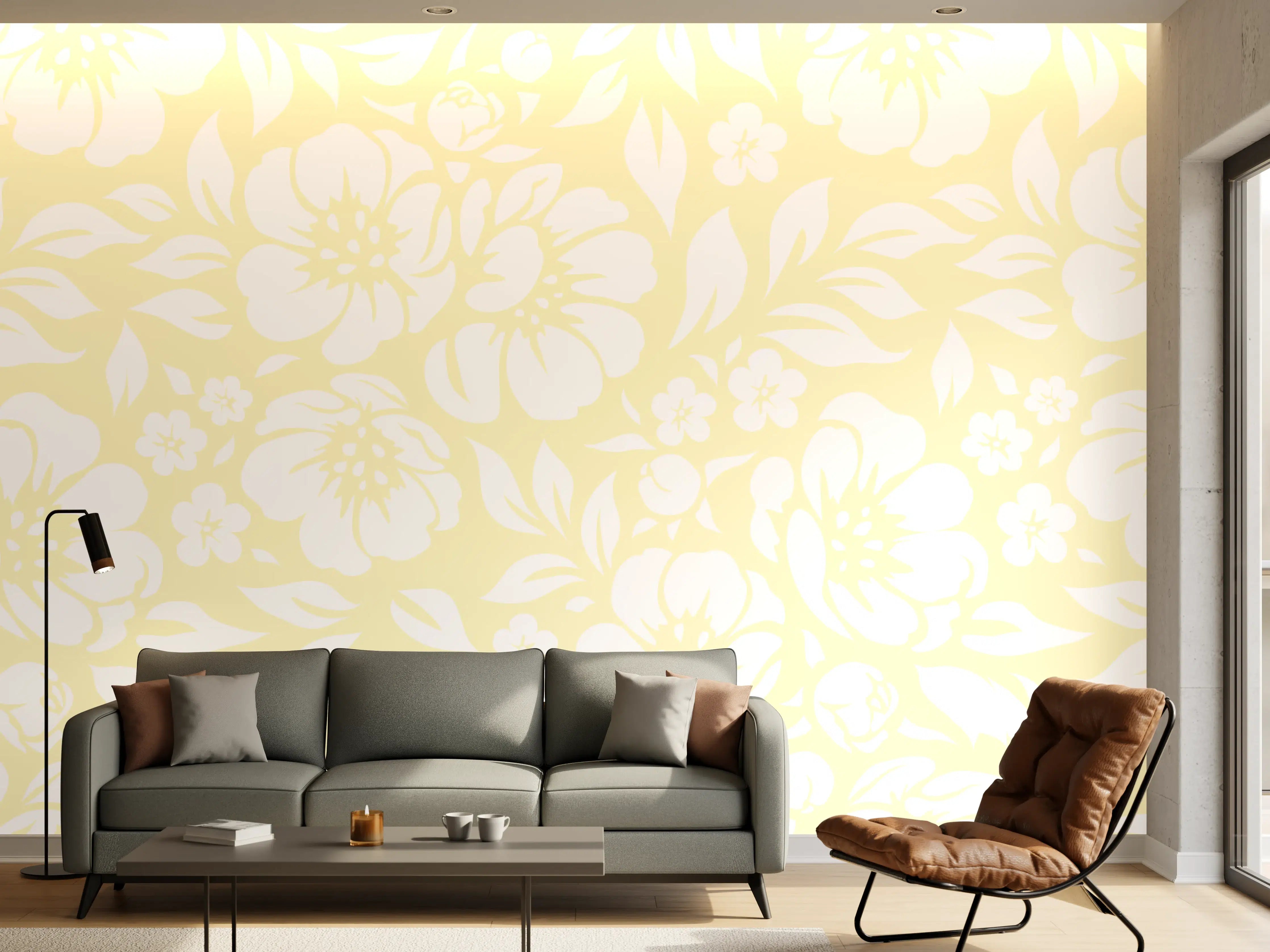 Wandverkleidung Wohnzimmer - Elegantes Blumendesign in Pastellfarben