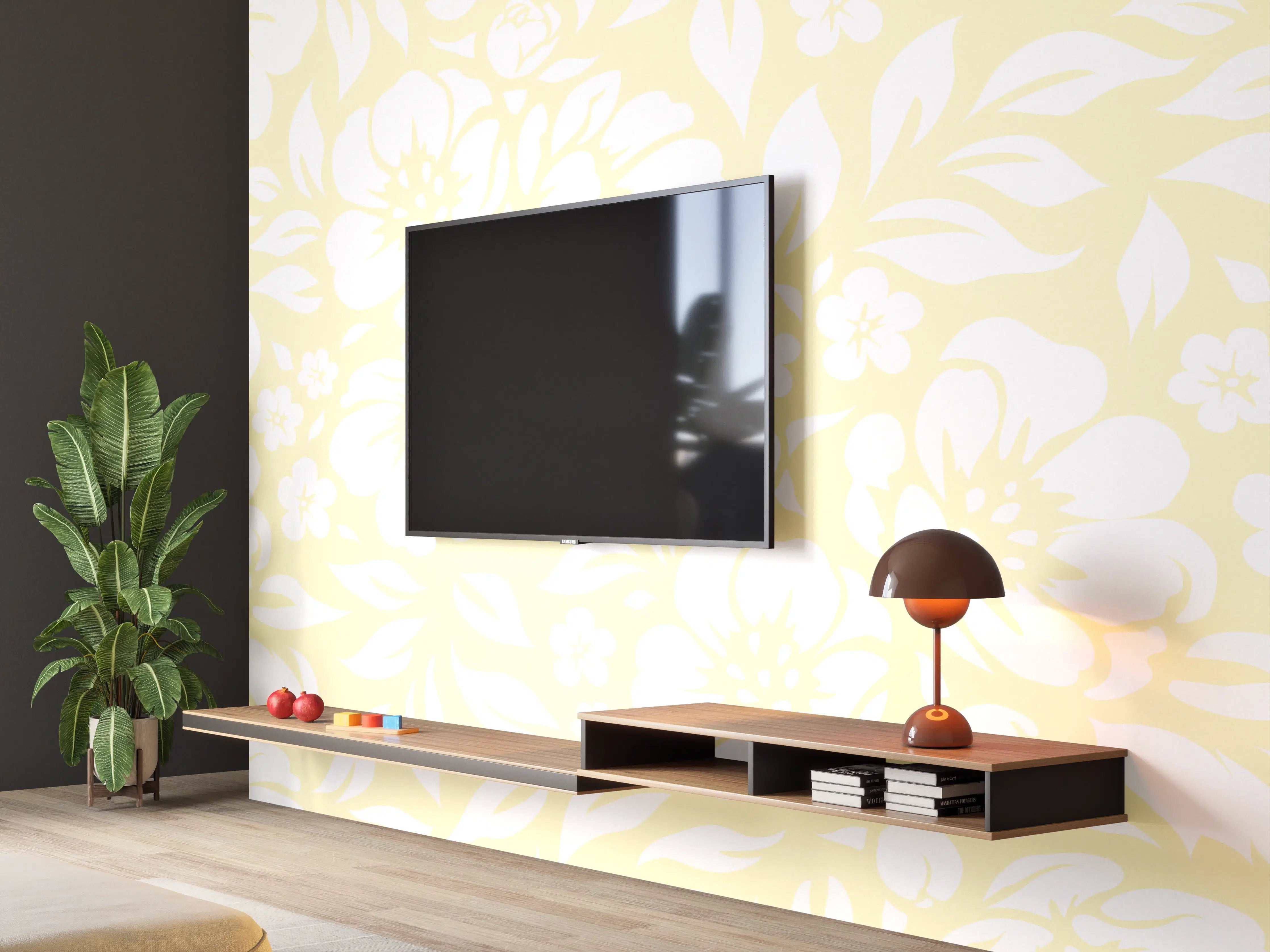 Wandverkleidung Wohnzimmer - Elegantes Blumendesign in Pastellfarben