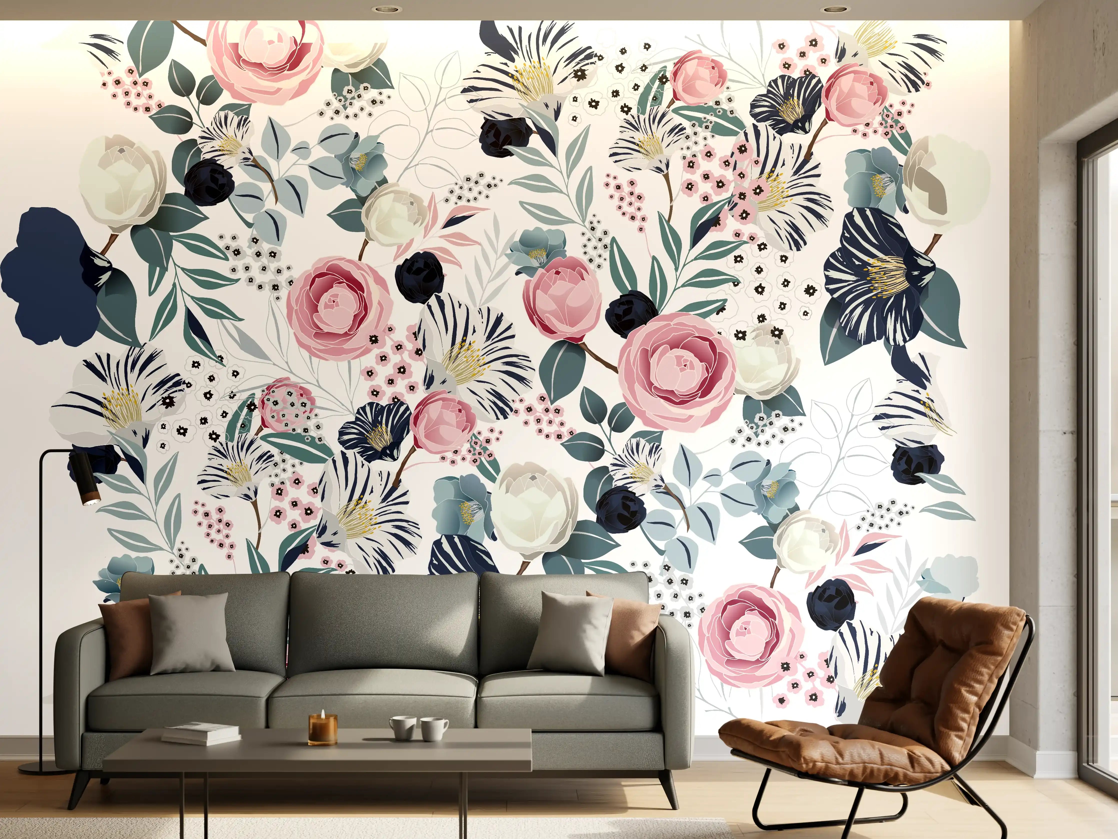 Wandverkleidung Wohnzimmer - Elegantes Blumenmuster für Dekor und Mode