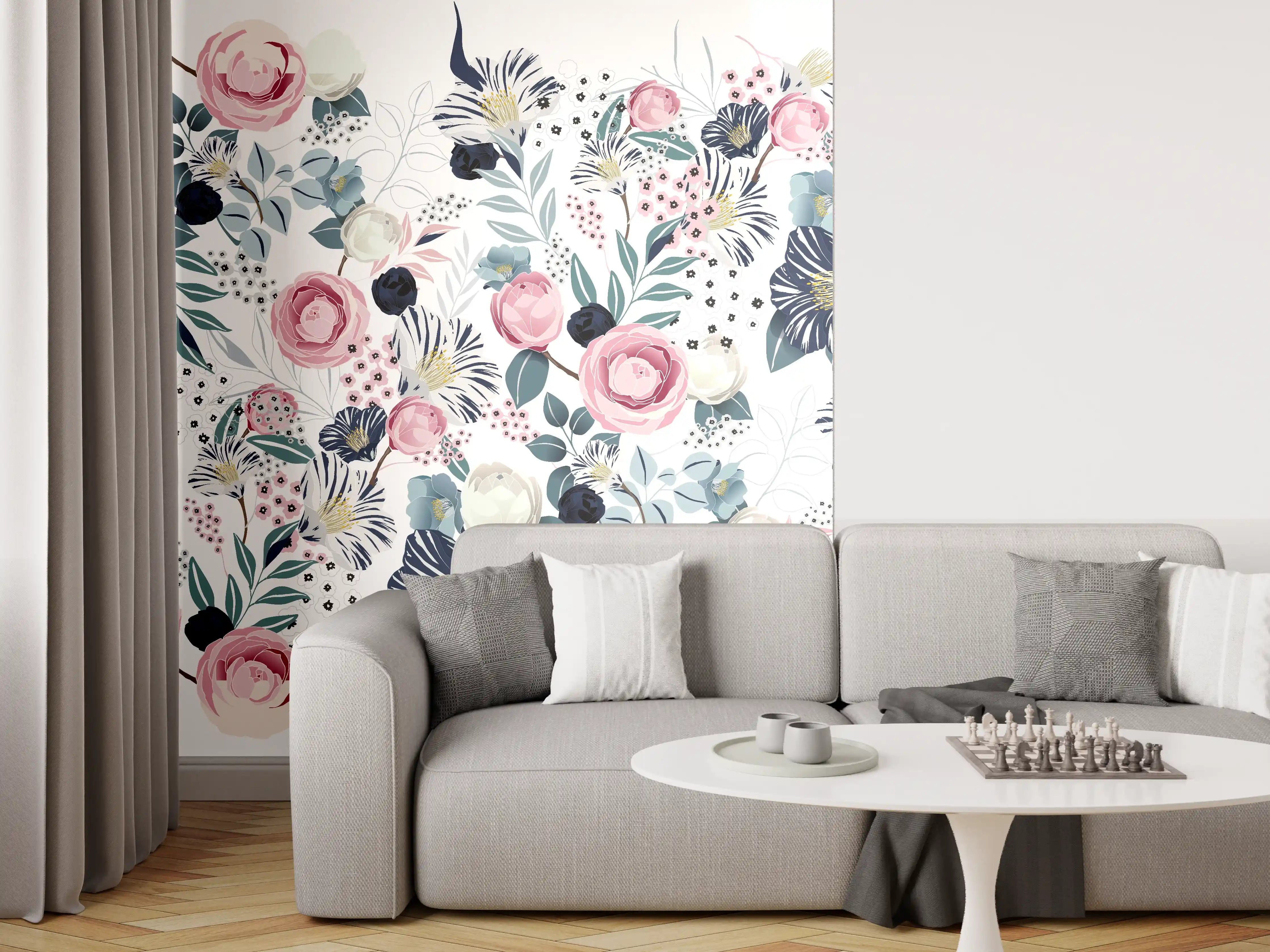 Wandverkleidung Wohnzimmer - Elegantes Blumenmuster für Dekor und Mode