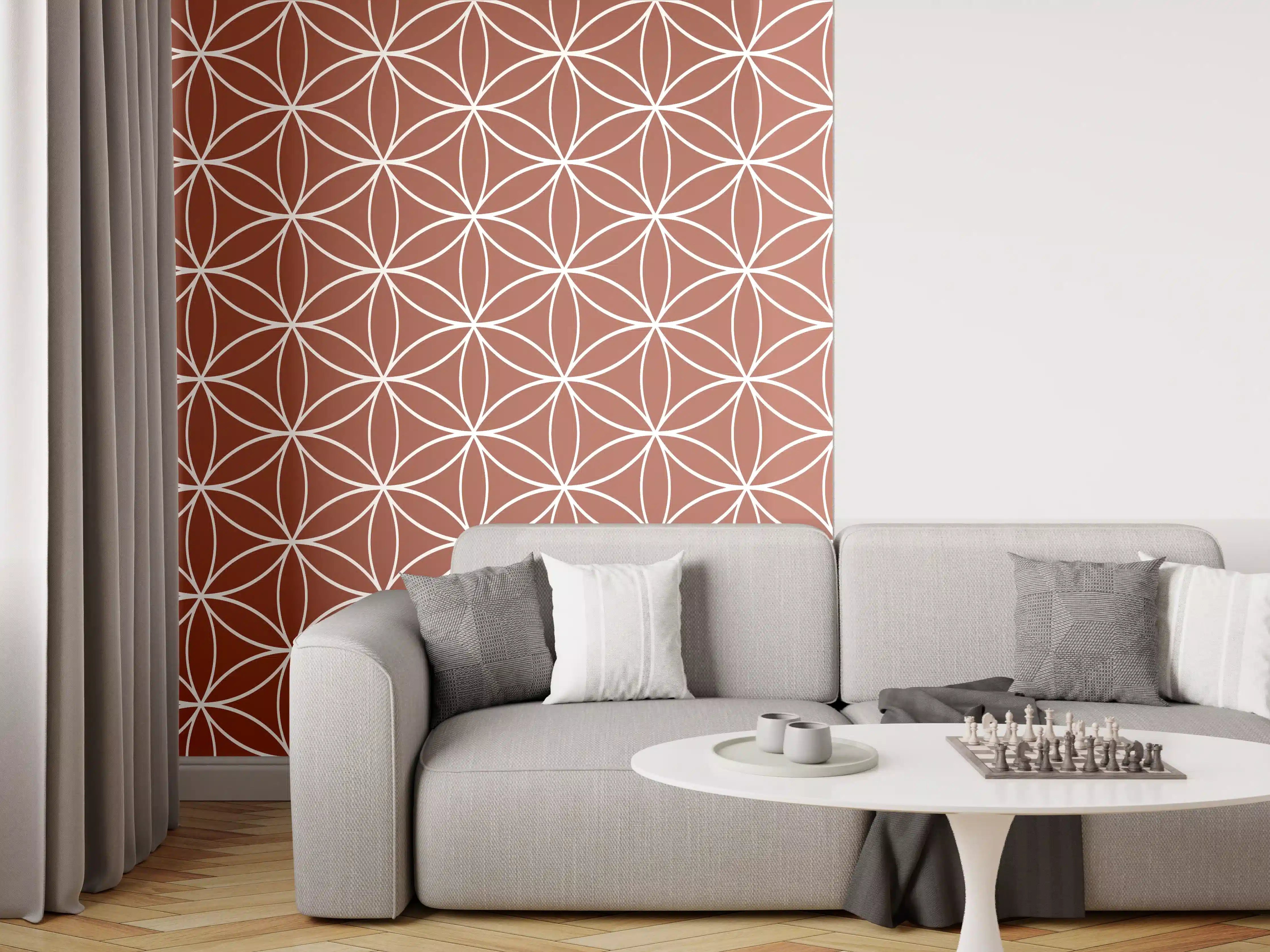 Wandverkleidung Wohnzimmer - Elegantes Design mit geometrischem Muster in warmen Tönen