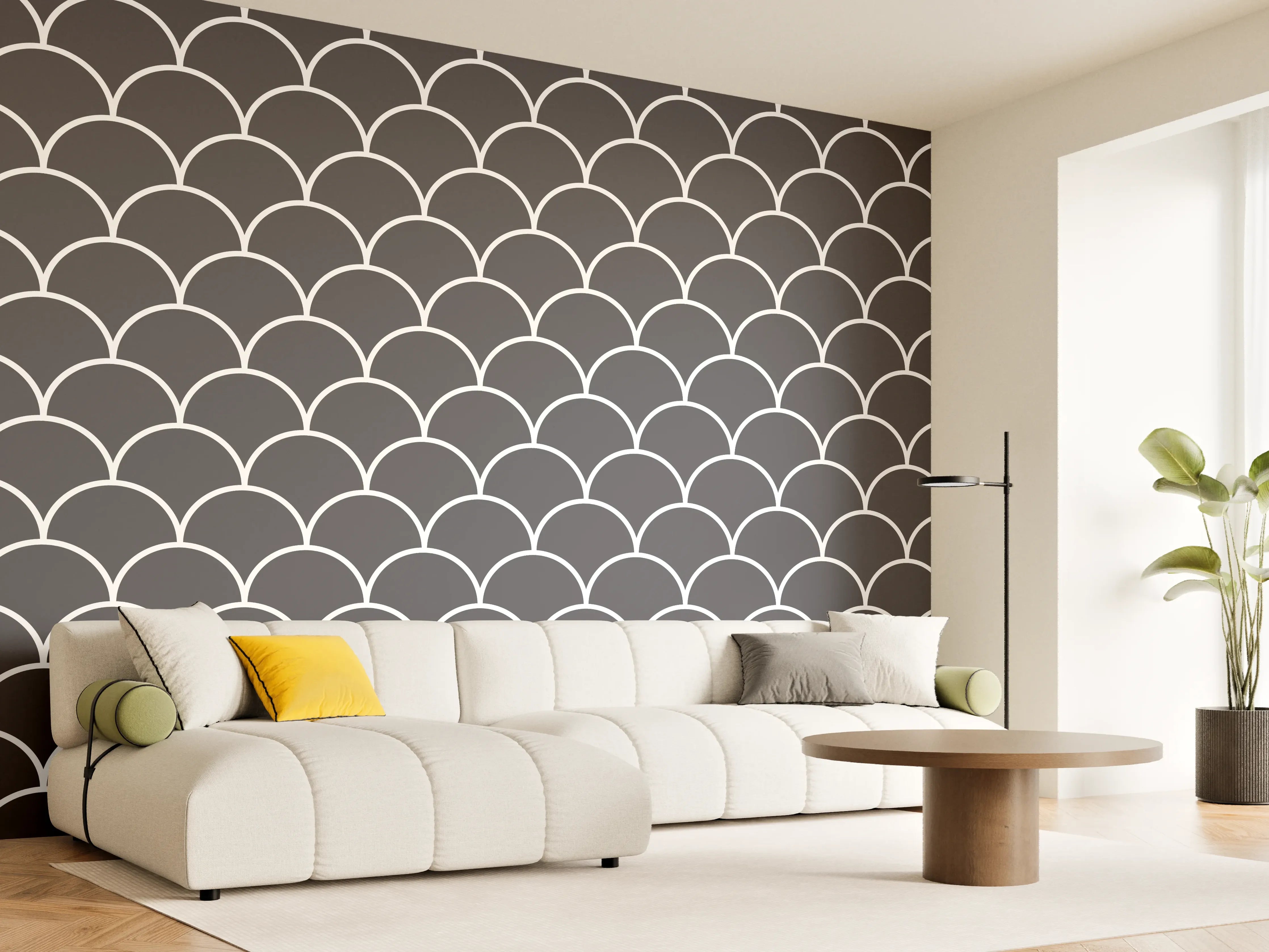 Wandverkleidung Wohnzimmer - Elegantes Fischschuppenmuster in Grau