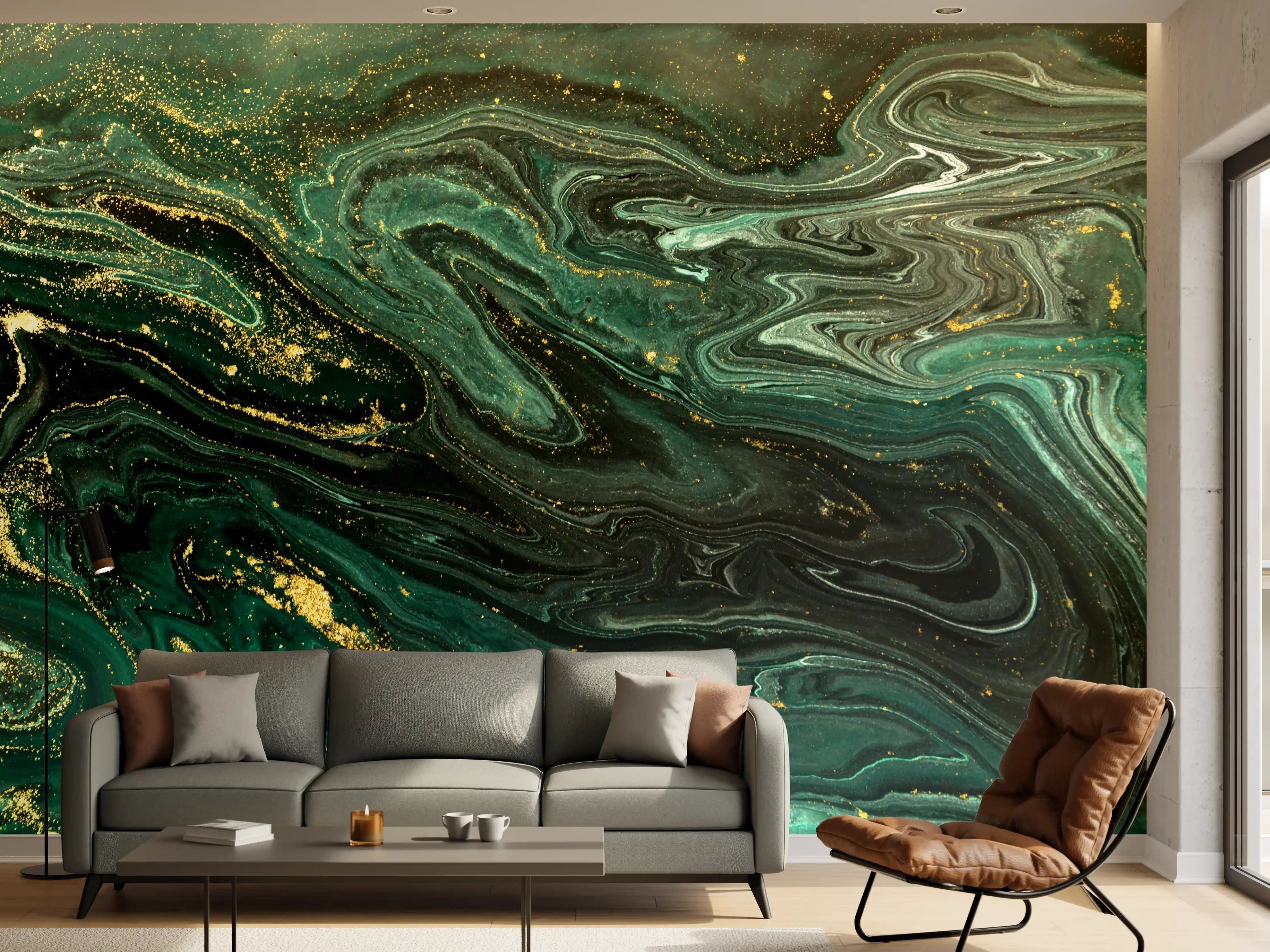 Wandverkleidung Wohnzimmer - Elegantes Marbled Design als Wanddekoration
