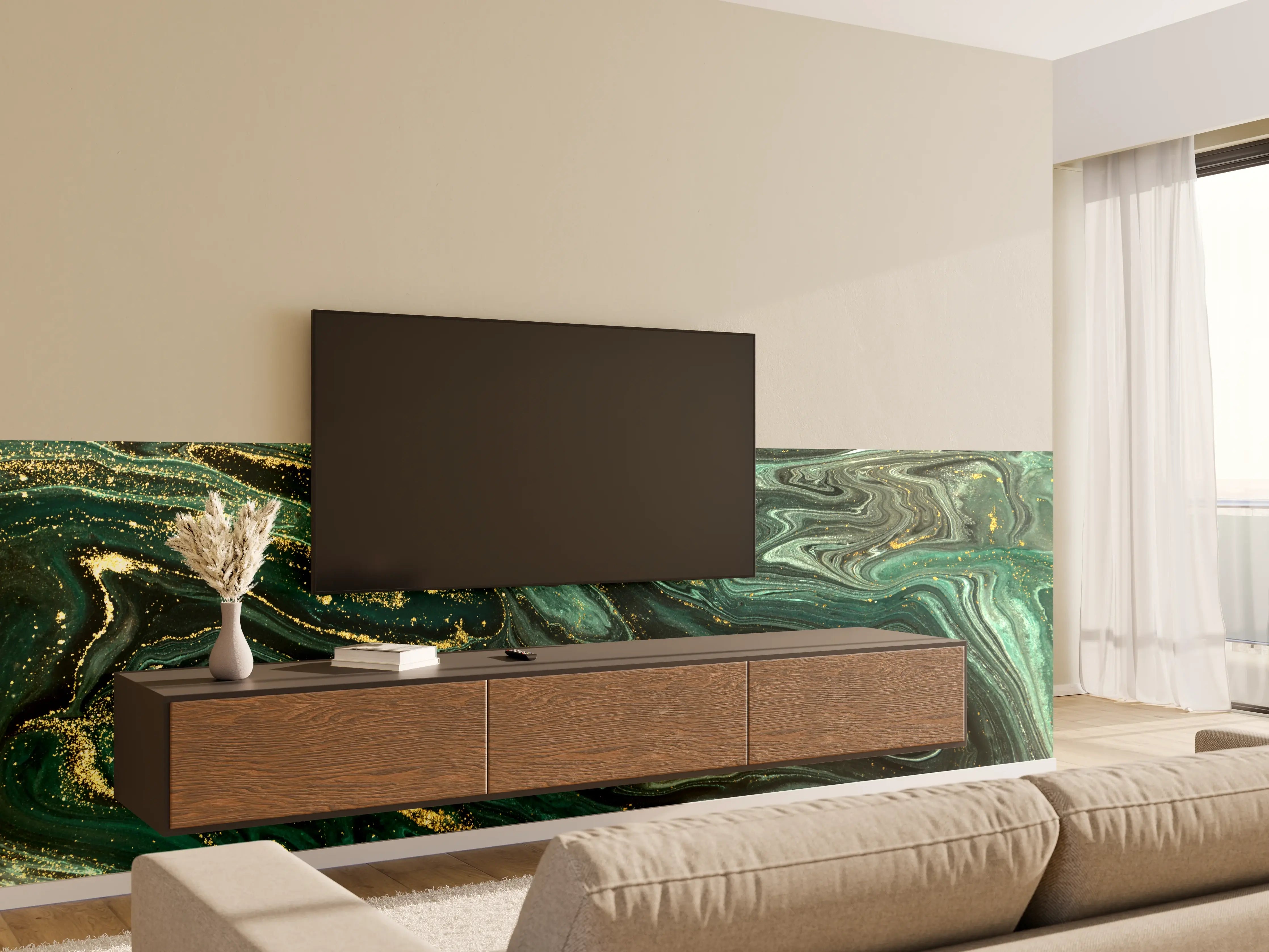 Wandverkleidung Wohnzimmer - Elegantes Marbled Design als Wanddekoration