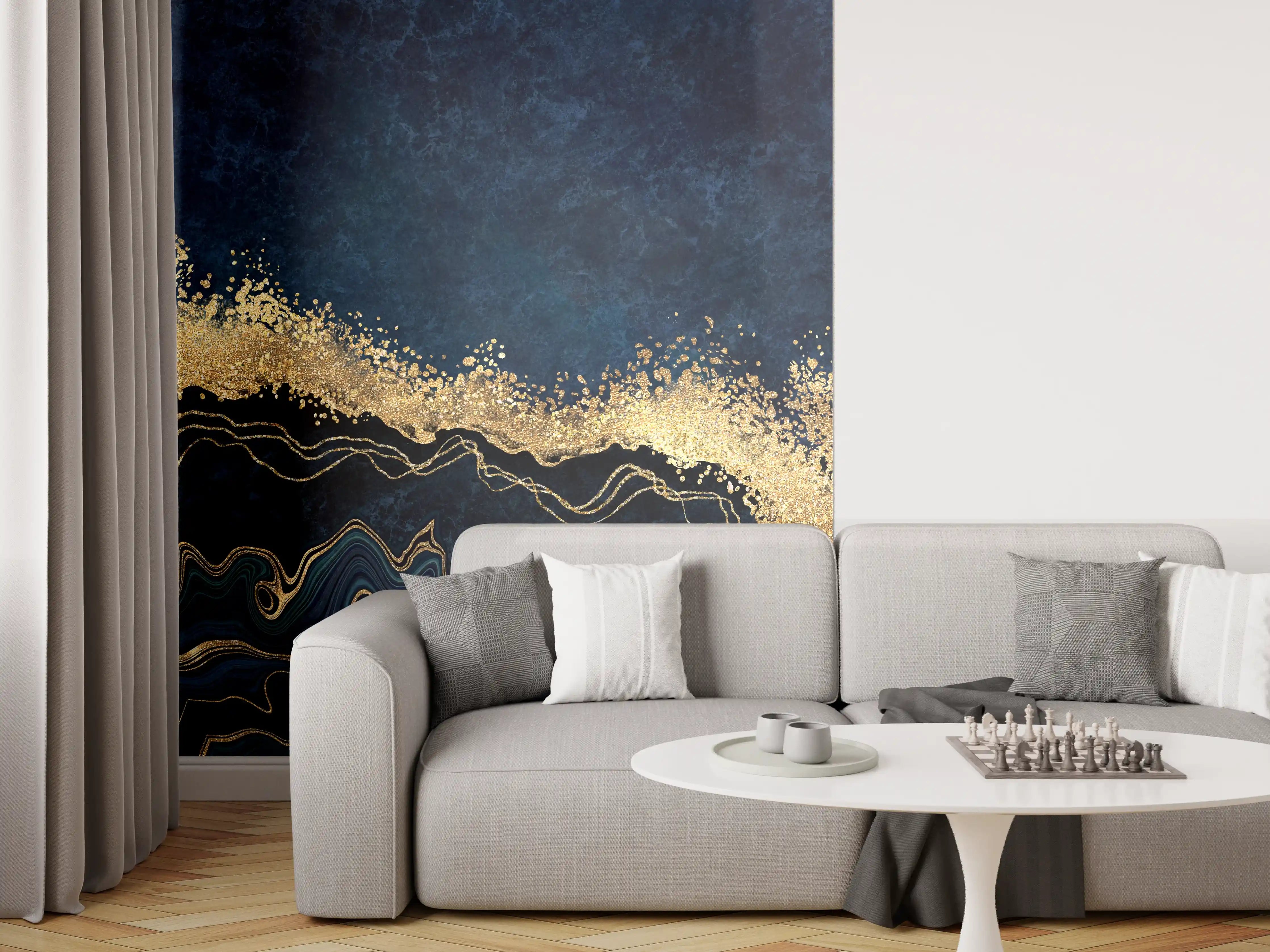 Wandverkleidung Wohnzimmer - Elegantes Marbled Design mit Goldakzenten