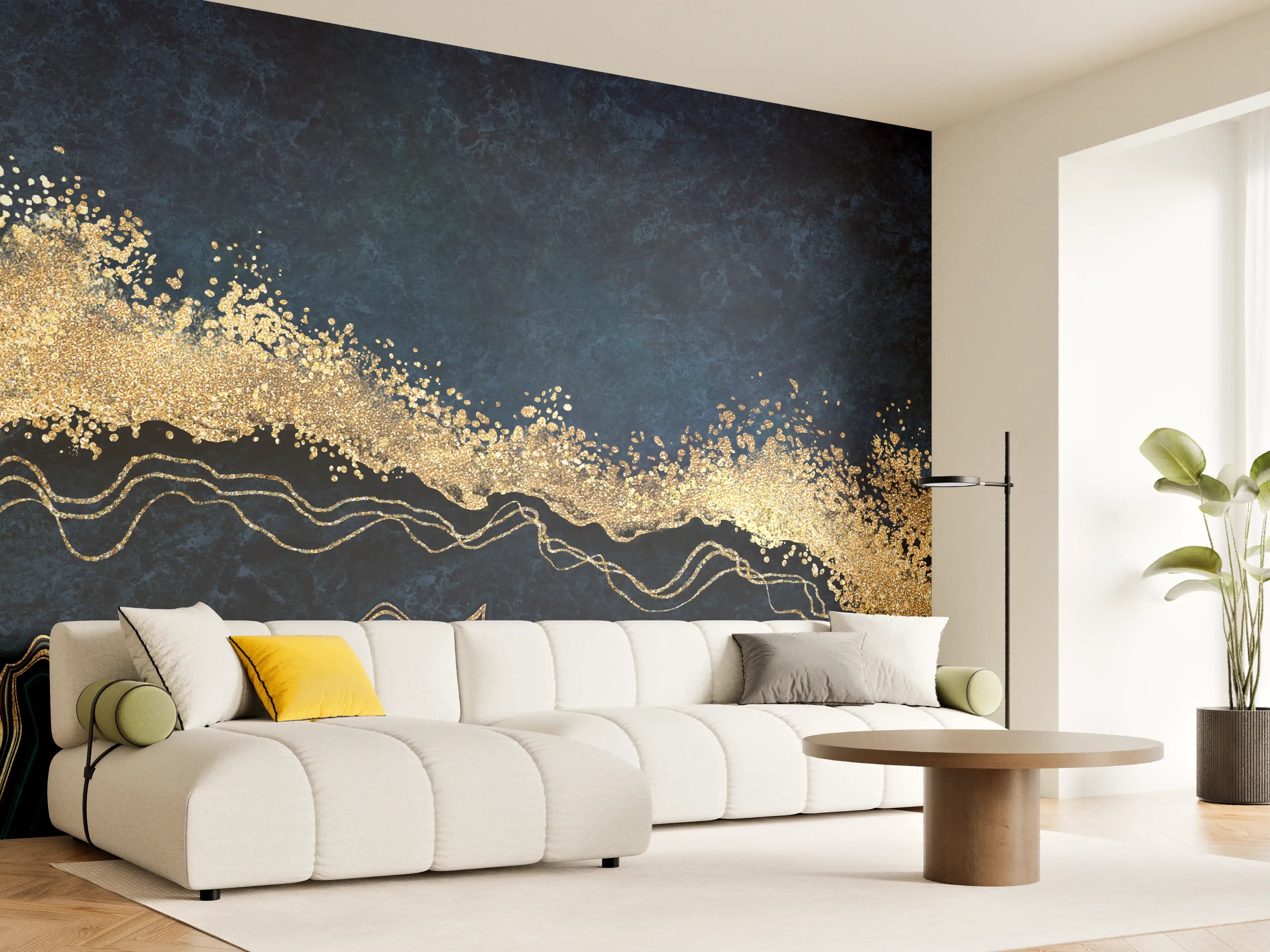 Wandverkleidung Wohnzimmer - Elegantes Marbled Design mit Goldakzenten