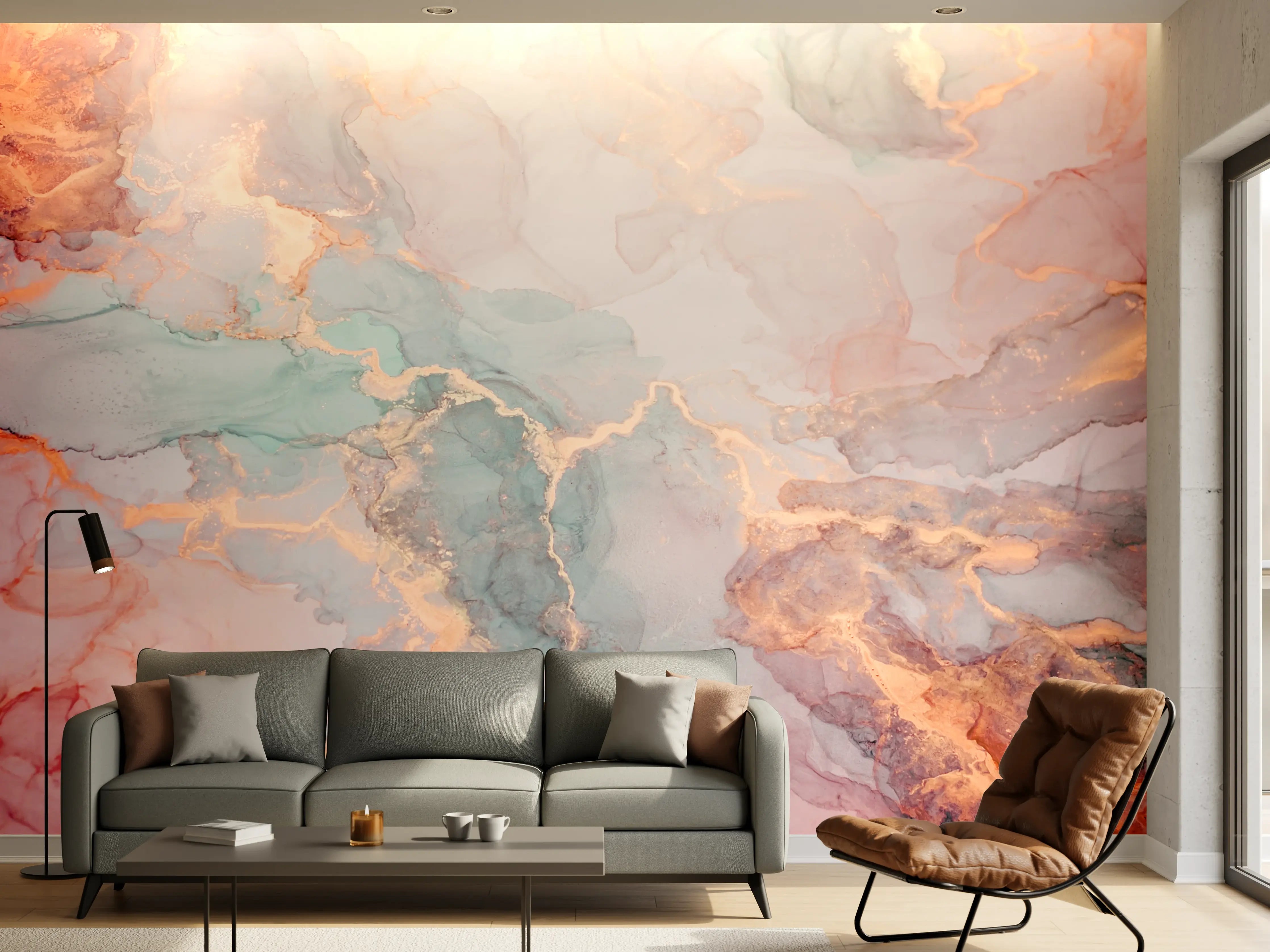 Wandverkleidung Wohnzimmer - Elegantes Marbledesign in Pastellfarben