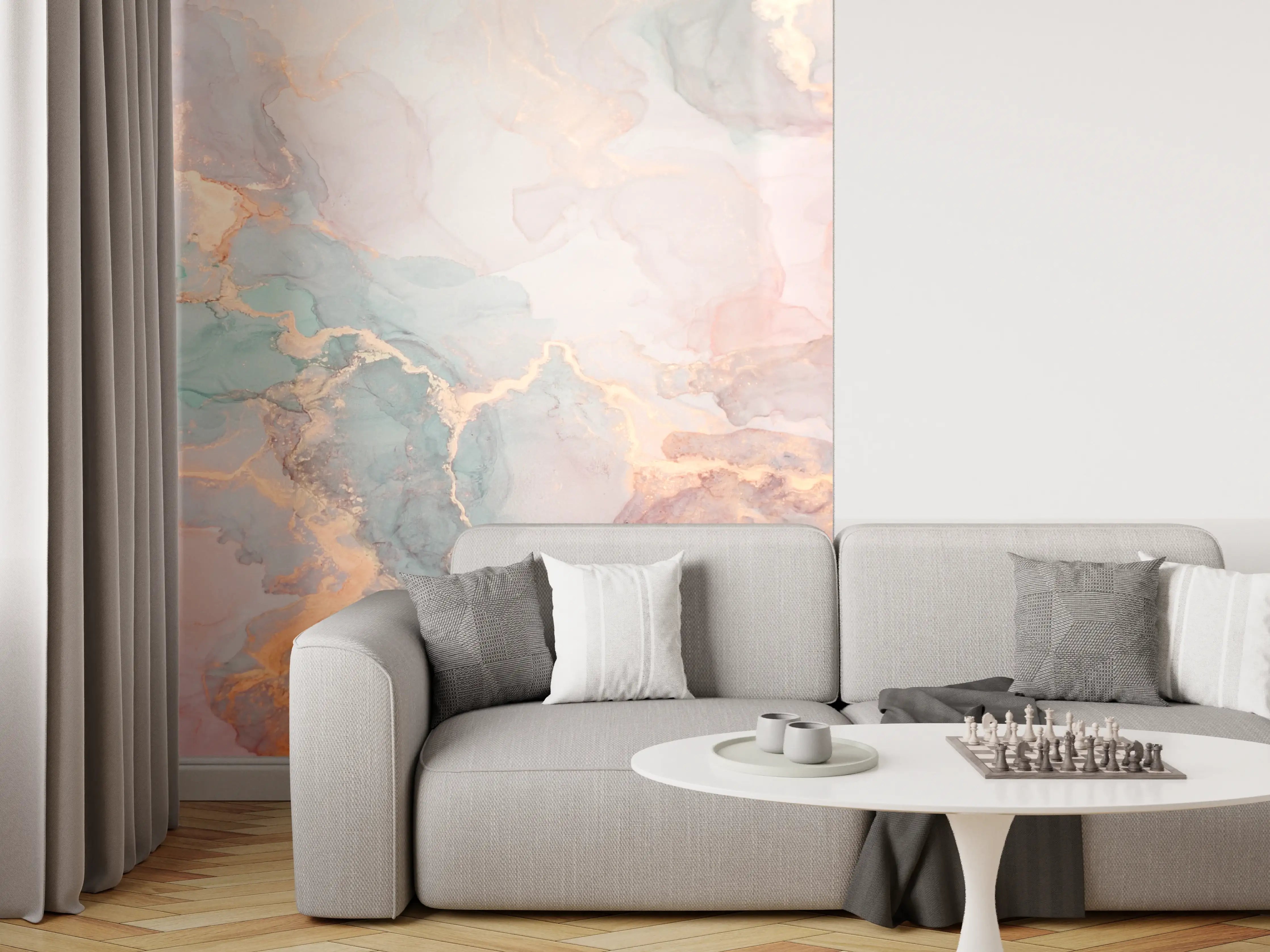Wandverkleidung Wohnzimmer - Elegantes Marbledesign in Pastellfarben