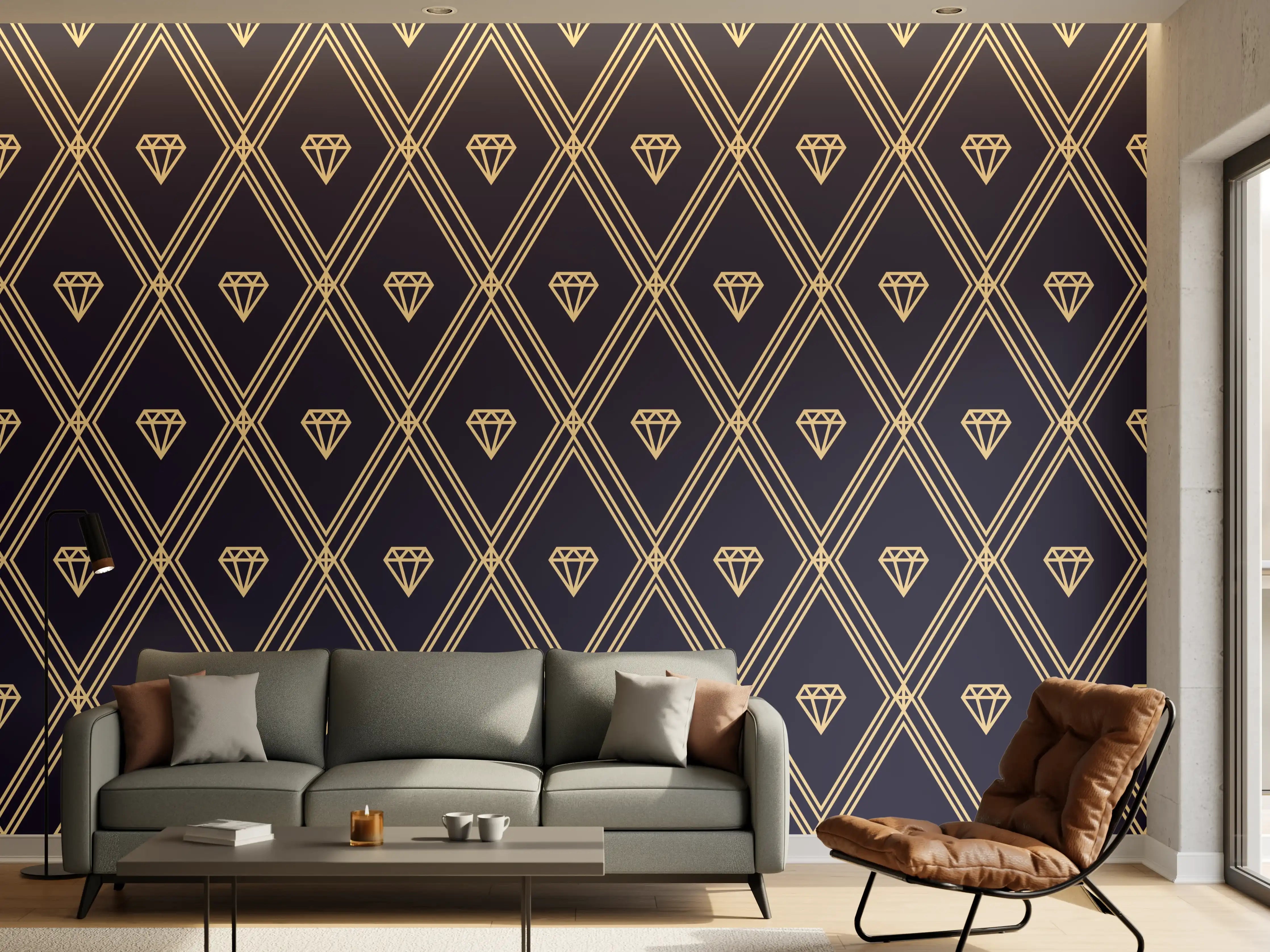 Wandverkleidung Wohnzimmer - Elegantes Marine-Muster