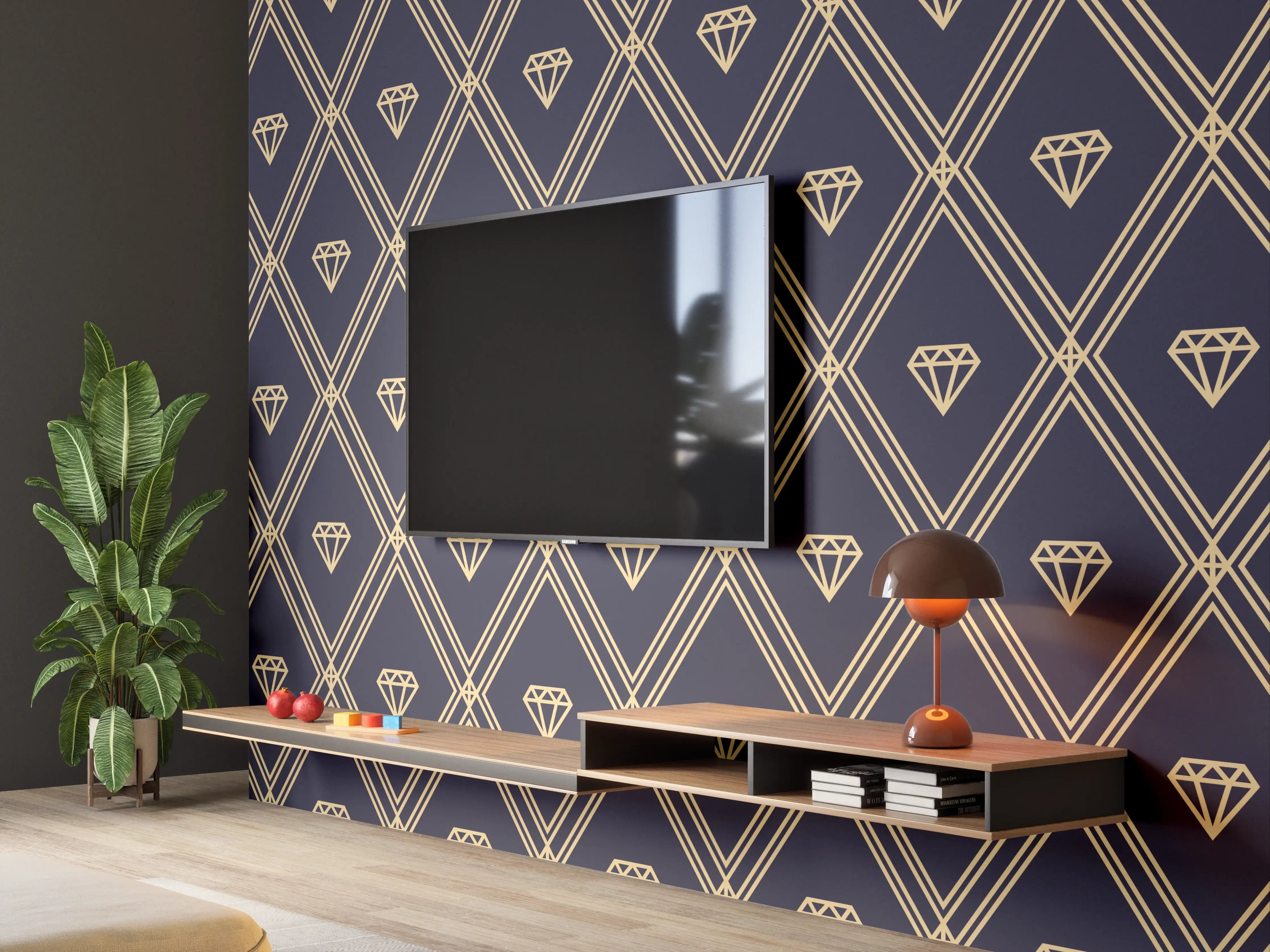 Wandverkleidung Wohnzimmer - Elegantes Marine-Muster