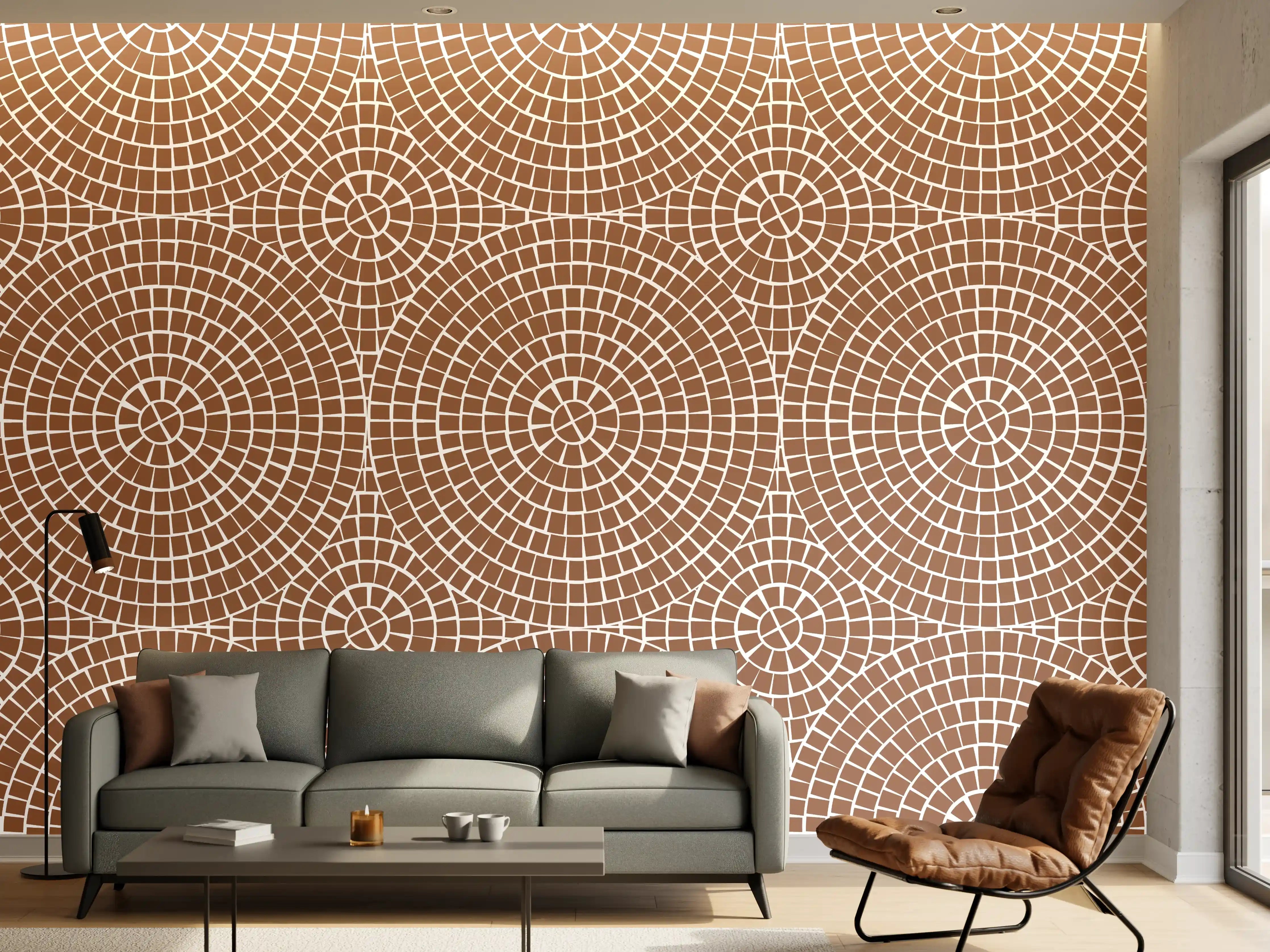 Wandverkleidung Wohnzimmer - Elegantes Mosaik Design in Erdtönen