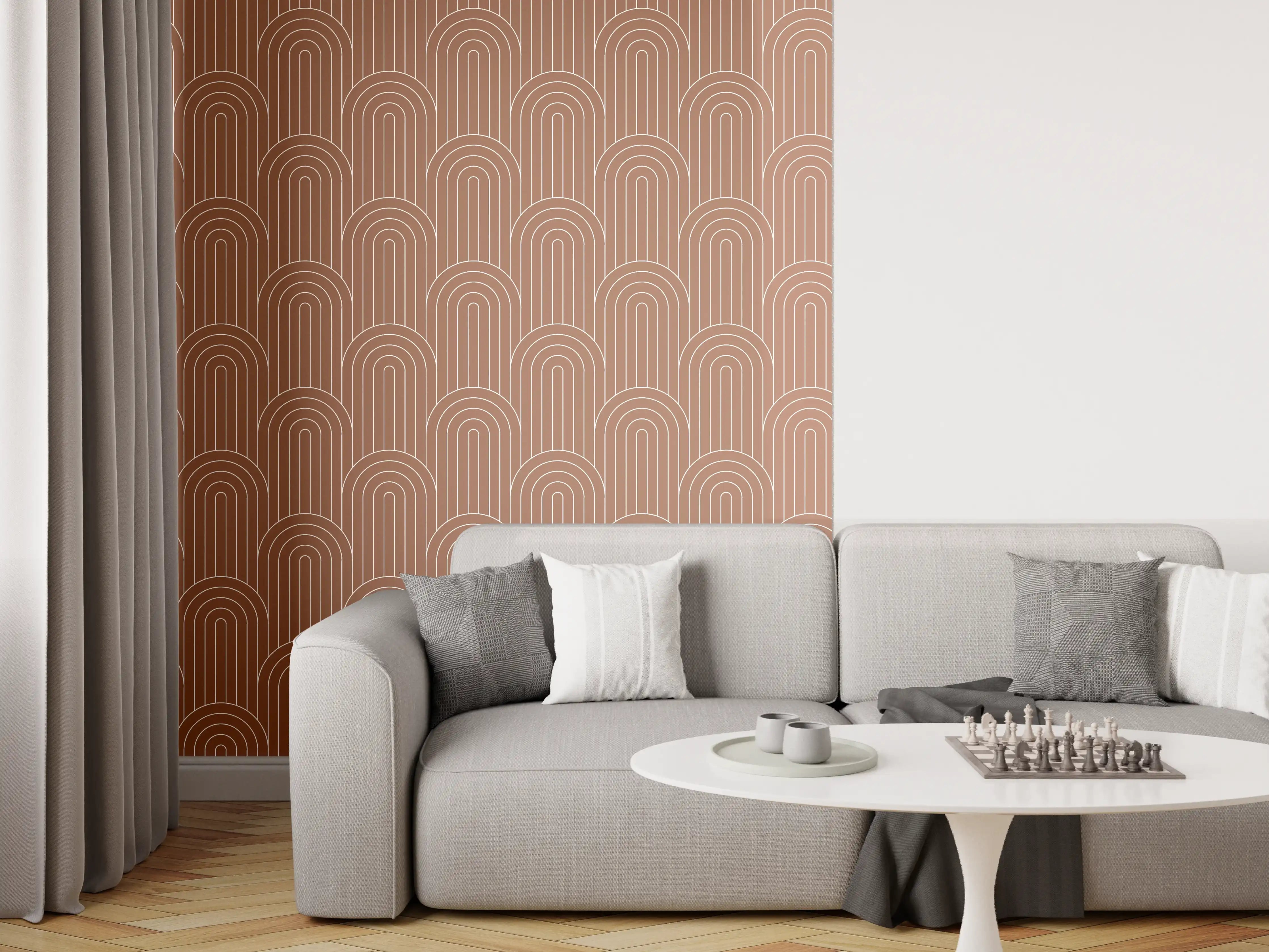 Wandverkleidung Wohnzimmer - Elegantes Muster in Erdtönen für stilvolle Raumgestaltung