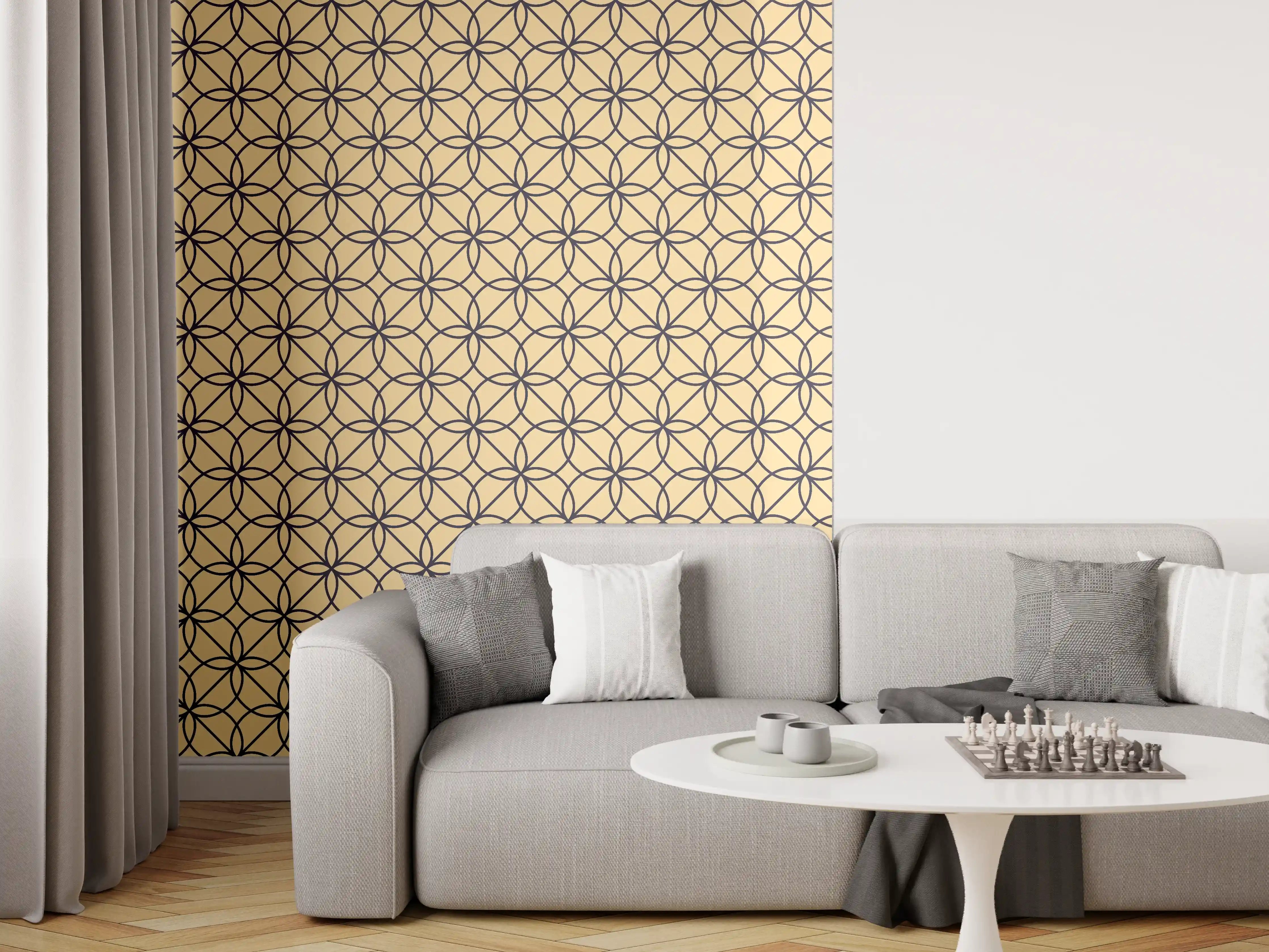 Wandverkleidung Wohnzimmer - Elegantes Muster in Gold und Schwarz