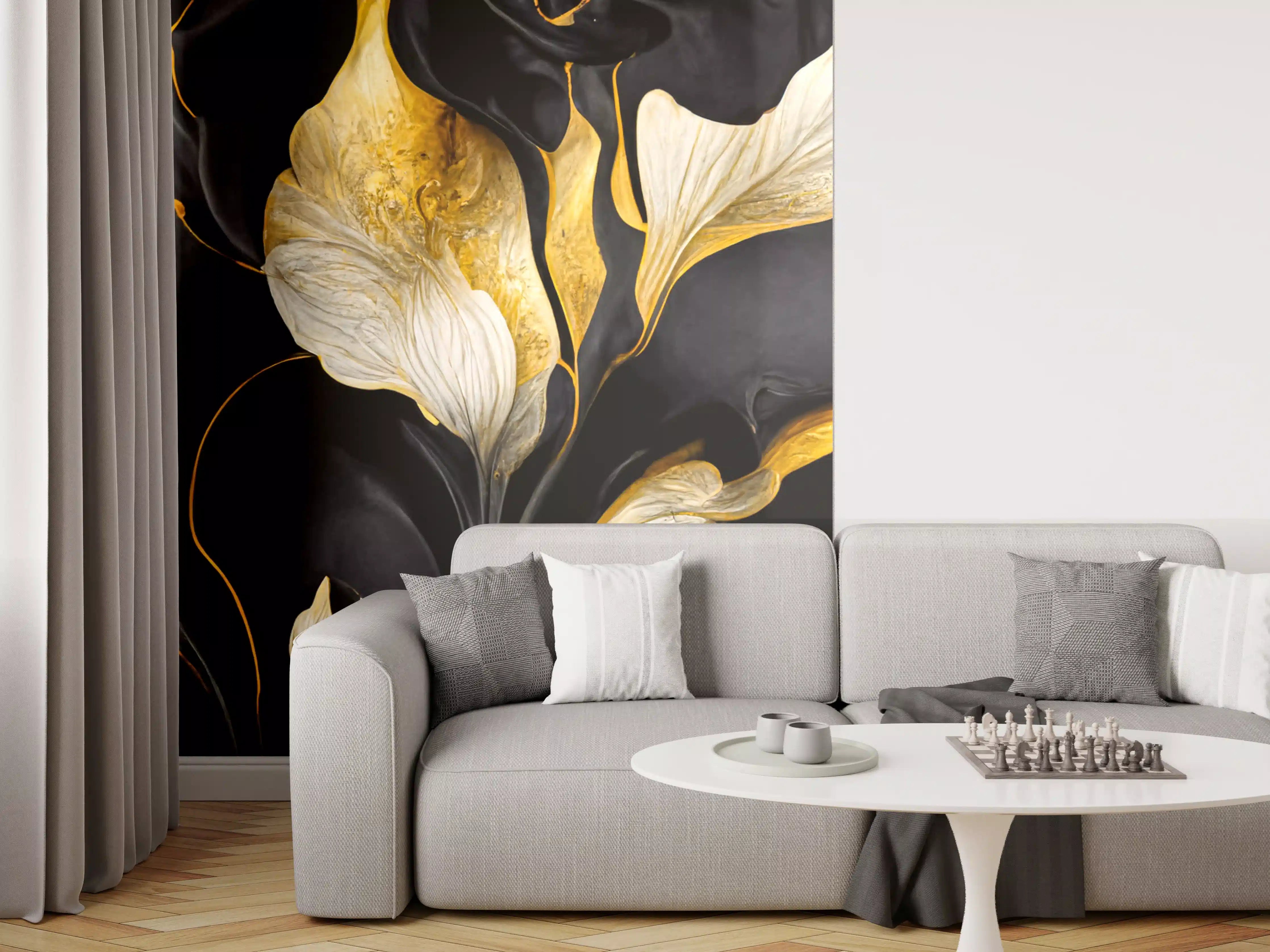 Wandverkleidung Wohnzimmer - Elegantes Schwarz-Gold-Design