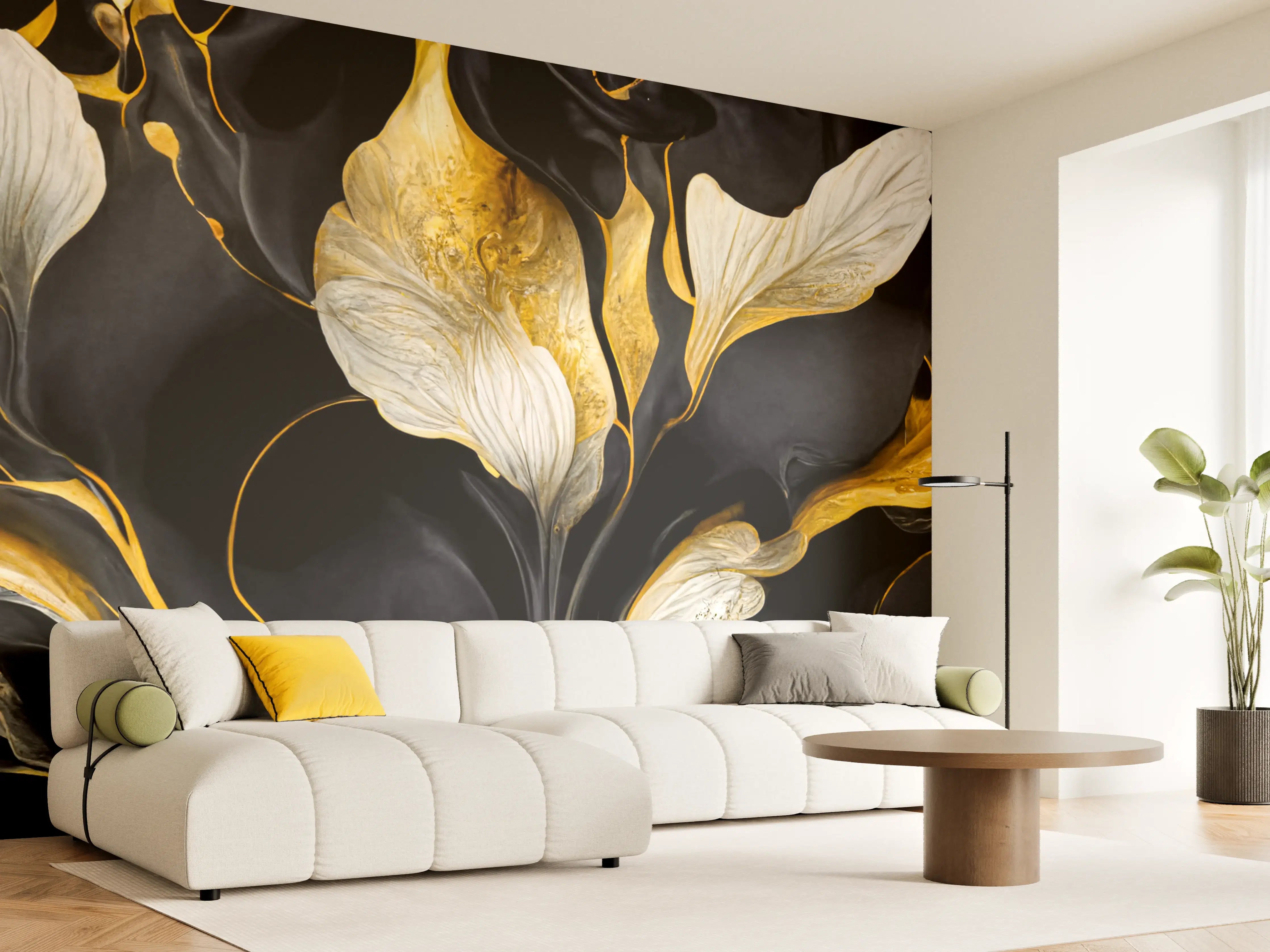 Wandverkleidung Wohnzimmer - Elegantes Schwarz-Gold-Design