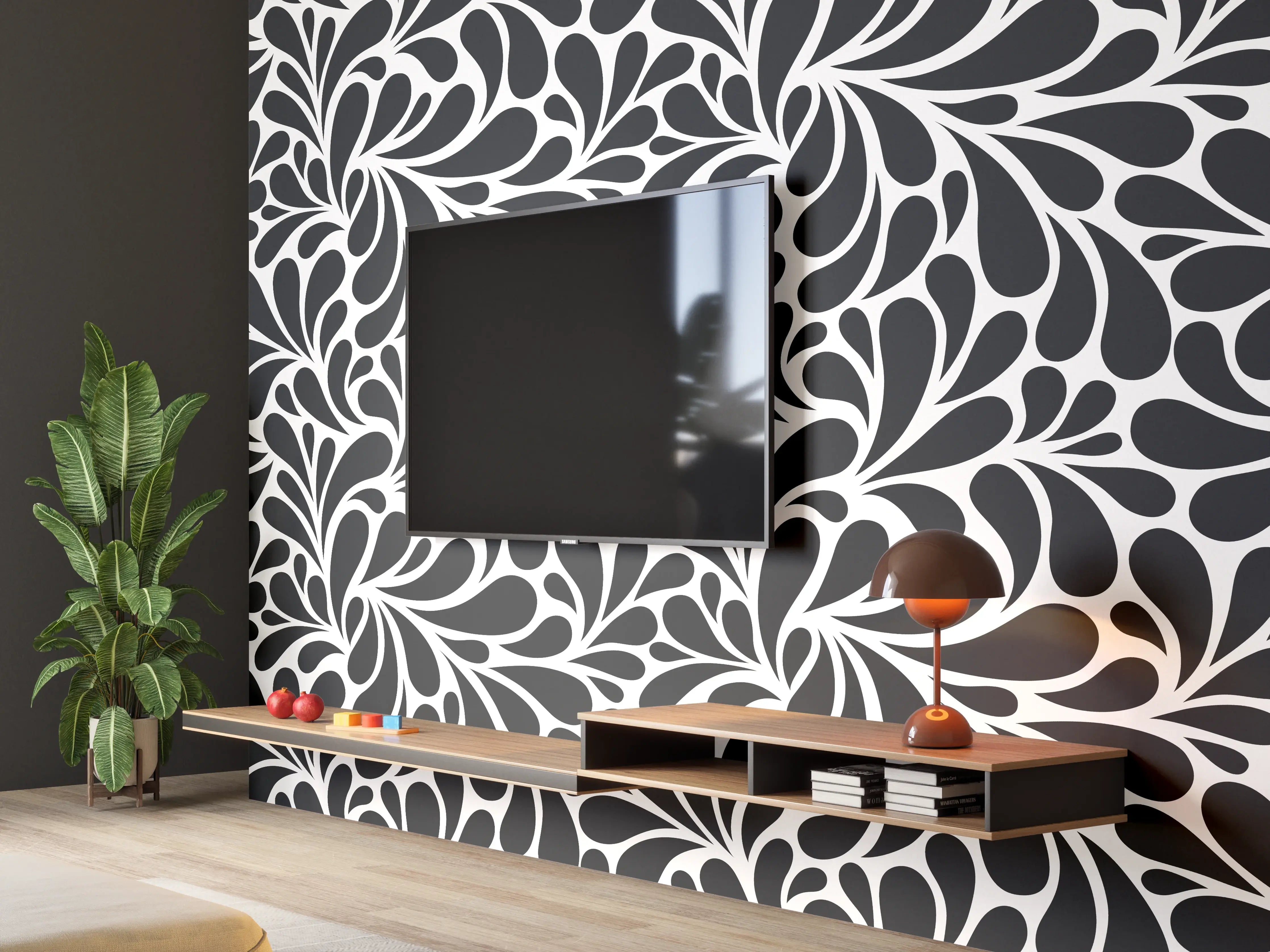 Wandverkleidung Wohnzimmer - Elegantes Schwarz-Weiß-Hintergrundmuster