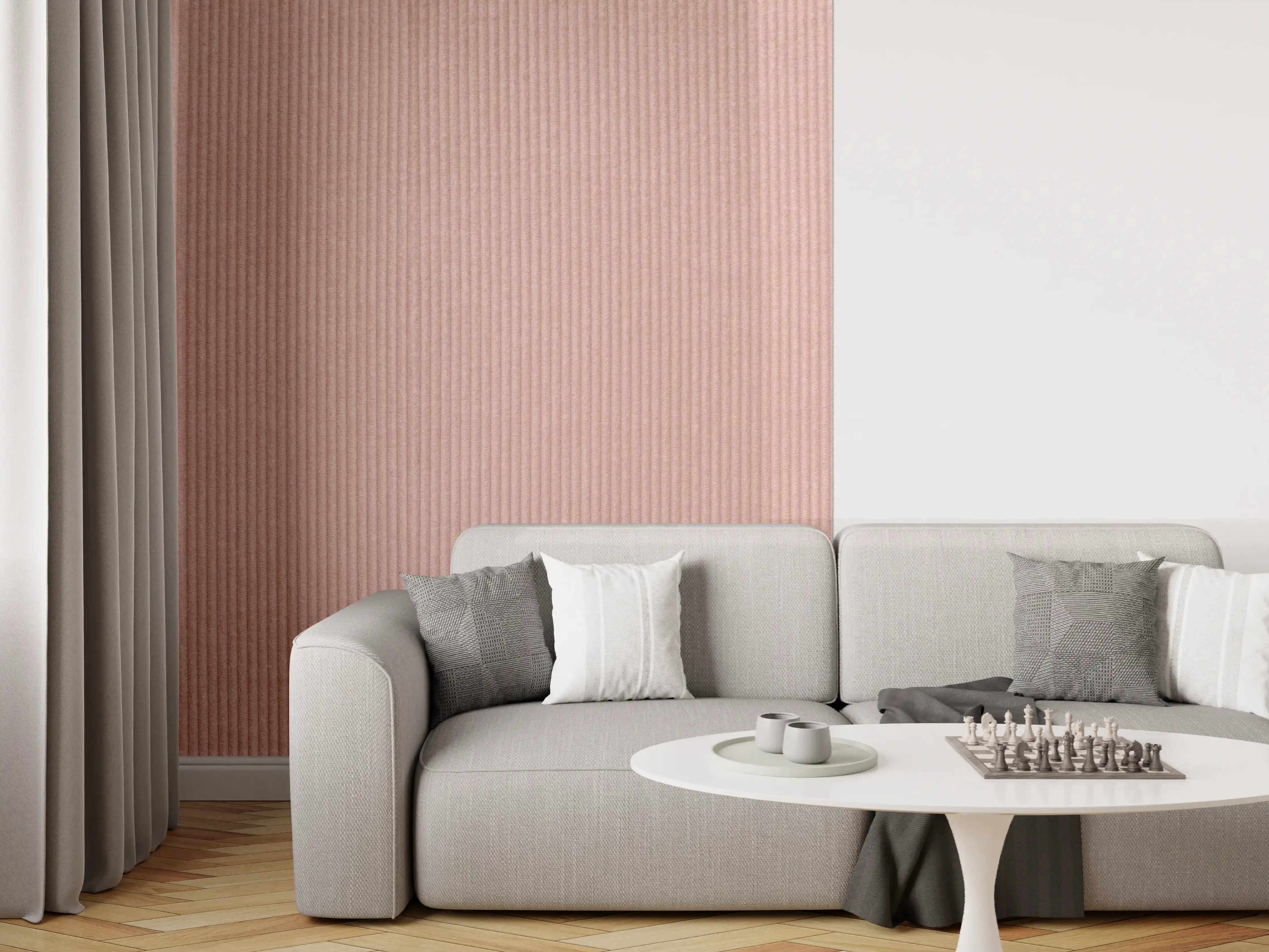 Wandverkleidung Wohnzimmer - Elegantes Textil in Rosa-Braun-Tönen