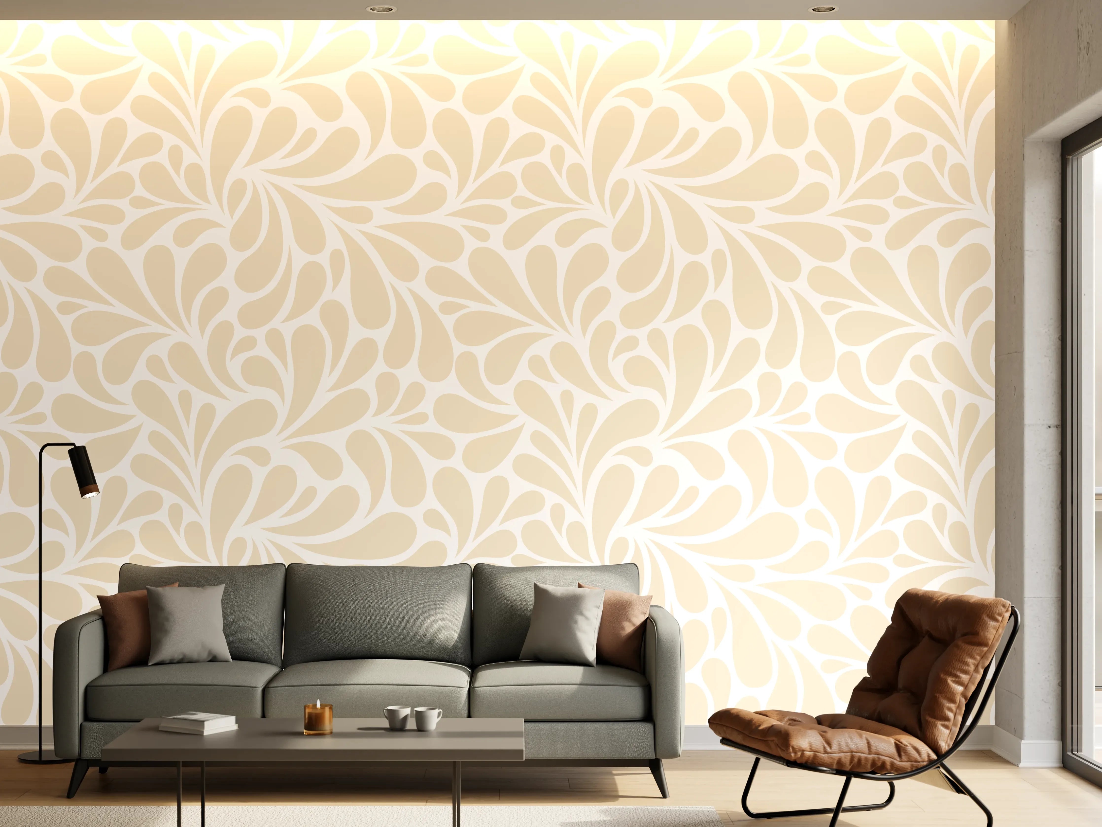Wandverkleidung Wohnzimmer - Elegantes Wandmuster in Beige und Weiß