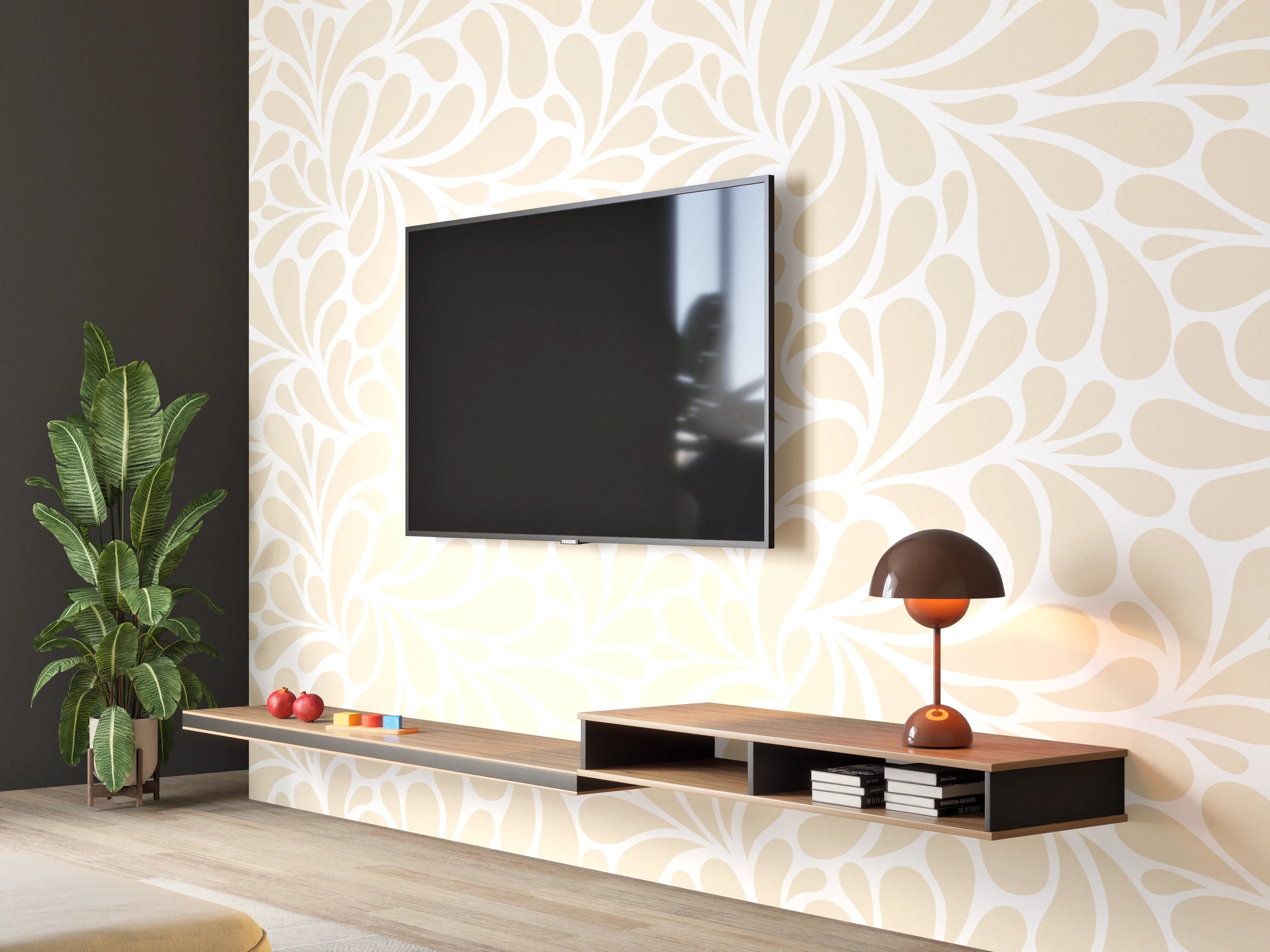 Wandverkleidung Wohnzimmer - Elegantes Wandmuster in Beige und Weiß