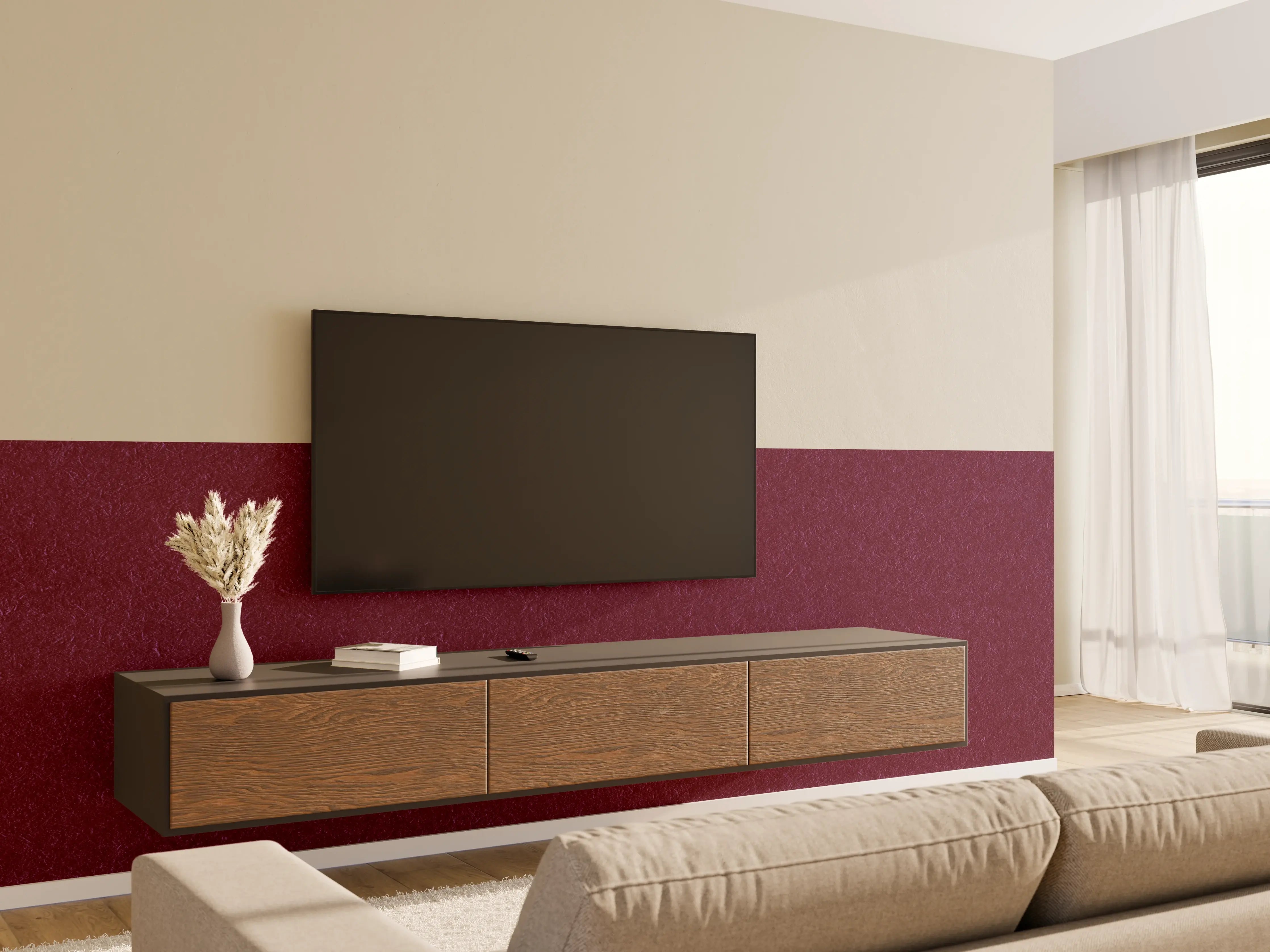 Wandverkleidung Wohnzimmer - Elegantes Weinrot – Stilvolle Farbnuance für Zuhause