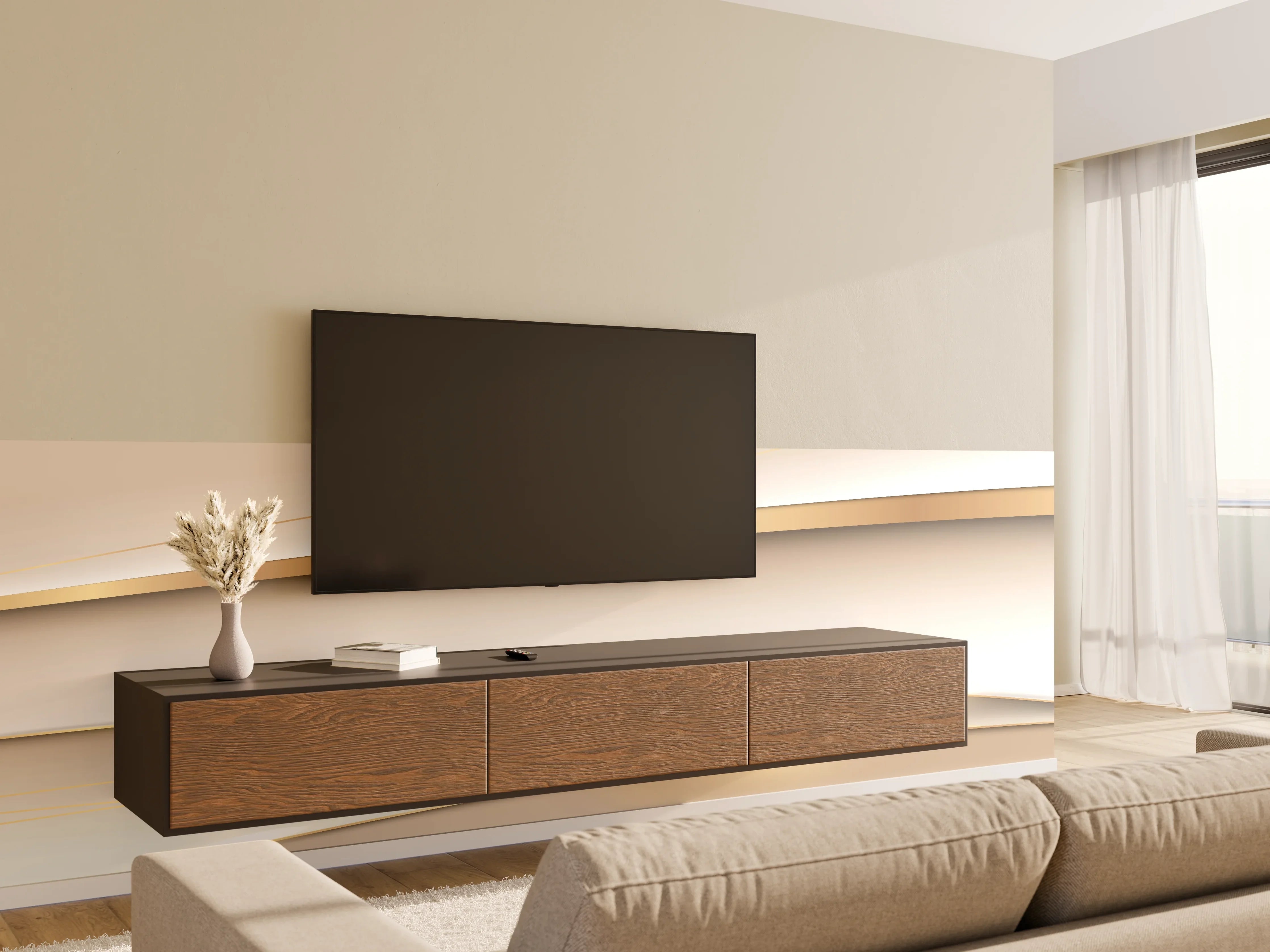 Wandverkleidung Wohnzimmer - Elegantes Weiß Gold Design