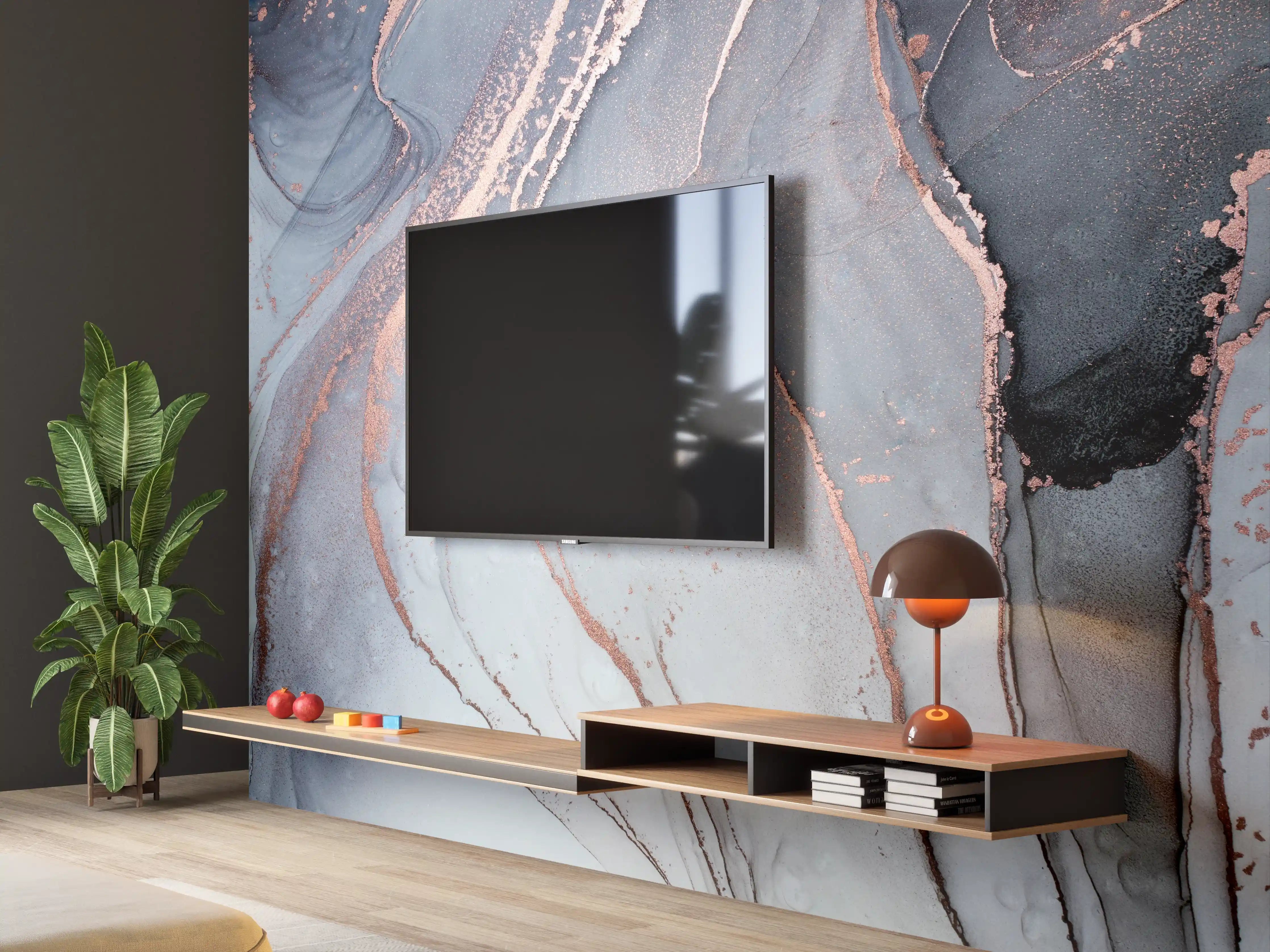 Wandverkleidung Wohnzimmer - Elegantes abstraktes Wandbild mit Grau- und Rosé-Tönen