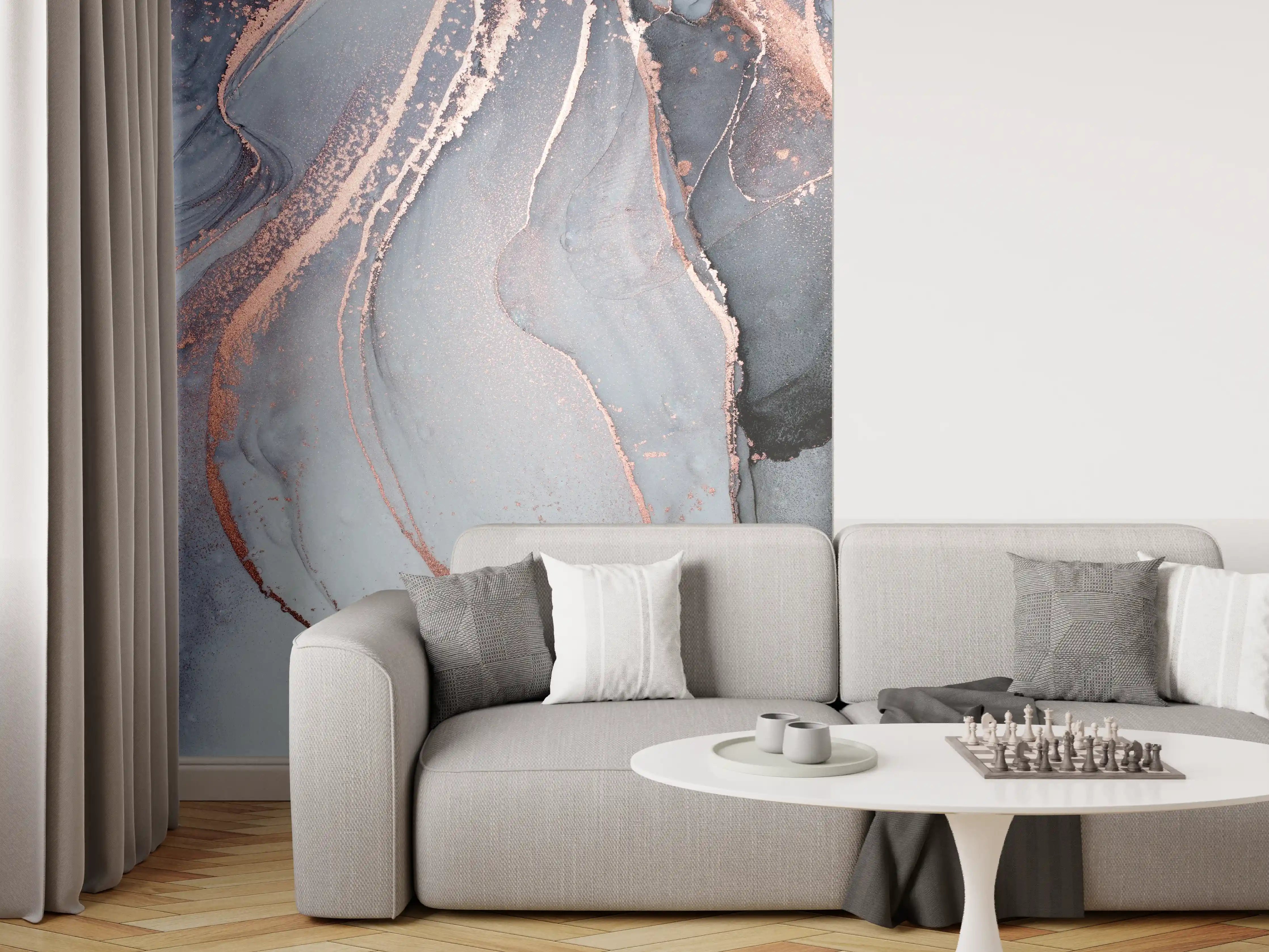 Wandverkleidung Wohnzimmer - Elegantes abstraktes Wandbild mit Grau- und Rosé-Tönen