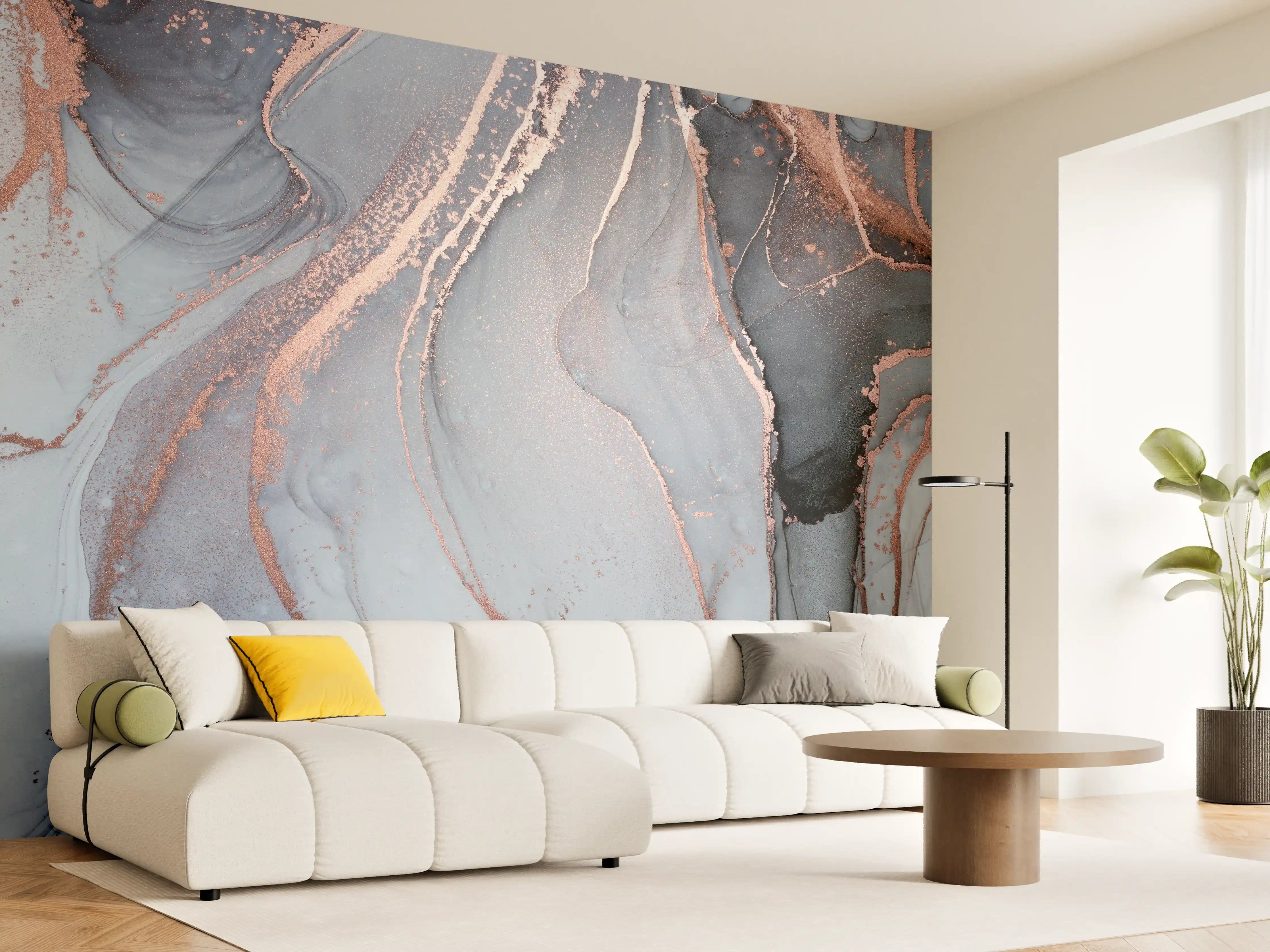 Wandverkleidung Wohnzimmer - Elegantes abstraktes Wandbild mit Grau- und Rosé-Tönen