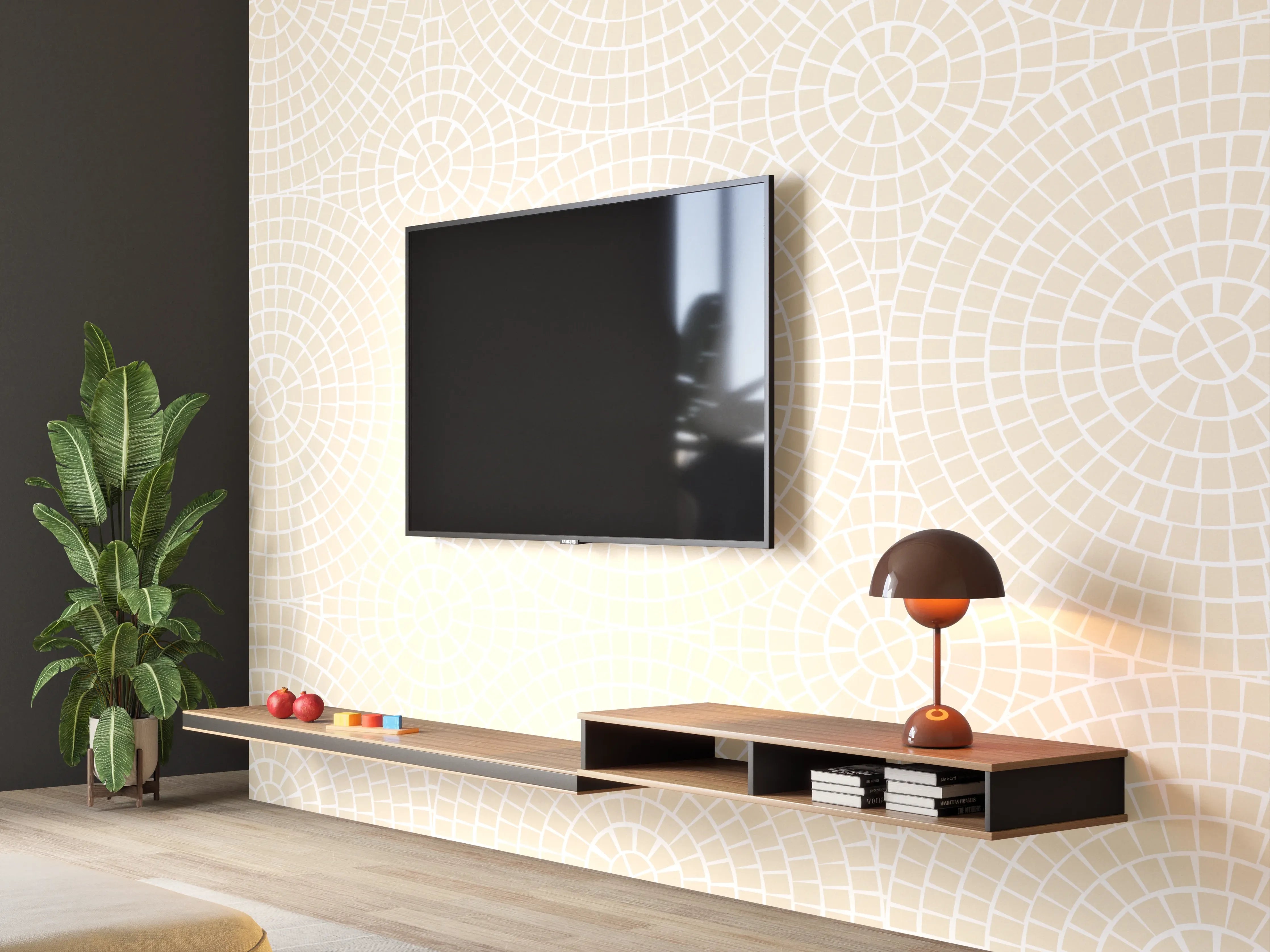 Wandverkleidung Wohnzimmer - Elegantes cremefarbenes Muster mit dezenter Konstruktion