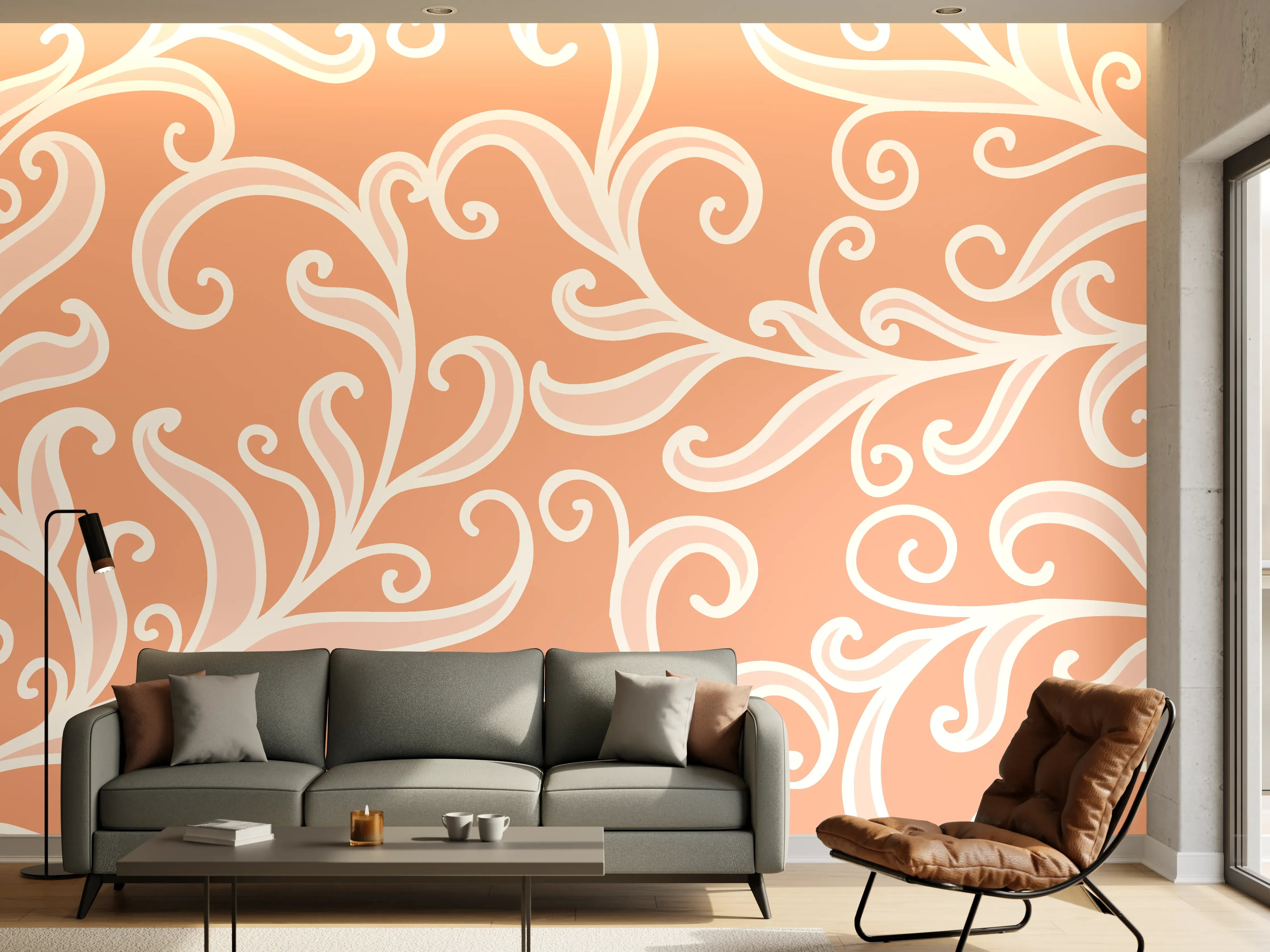 Wandverkleidung Wohnzimmer - Elegantes florales Design mit weißen Mustern