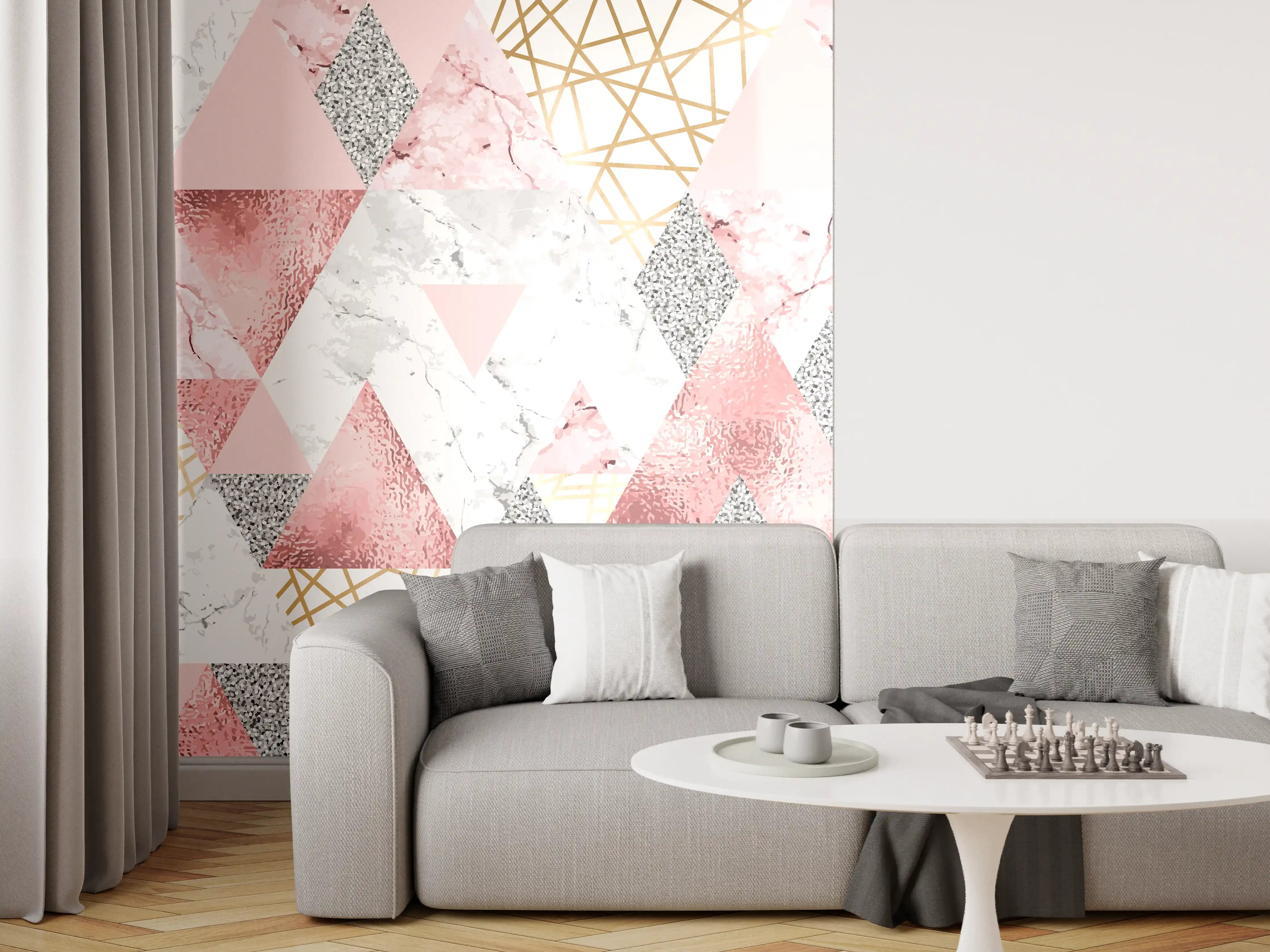 Wandverkleidung Wohnzimmer - Elegantes geometrisches Muster in Pastellfarben