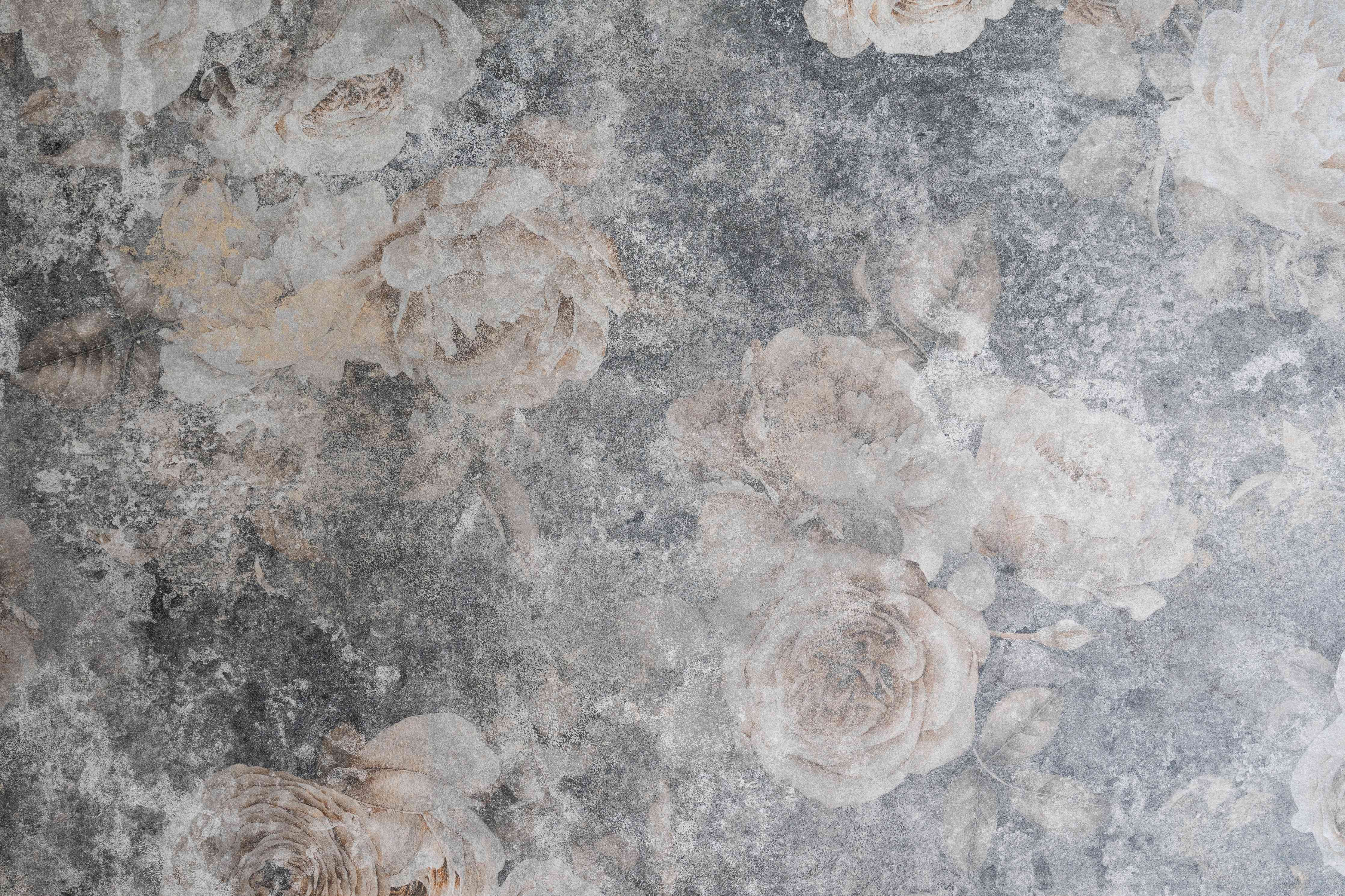 Wandverkleidung Wohnzimmer-Elegantes, Blumenmuster auf Marmoroptik