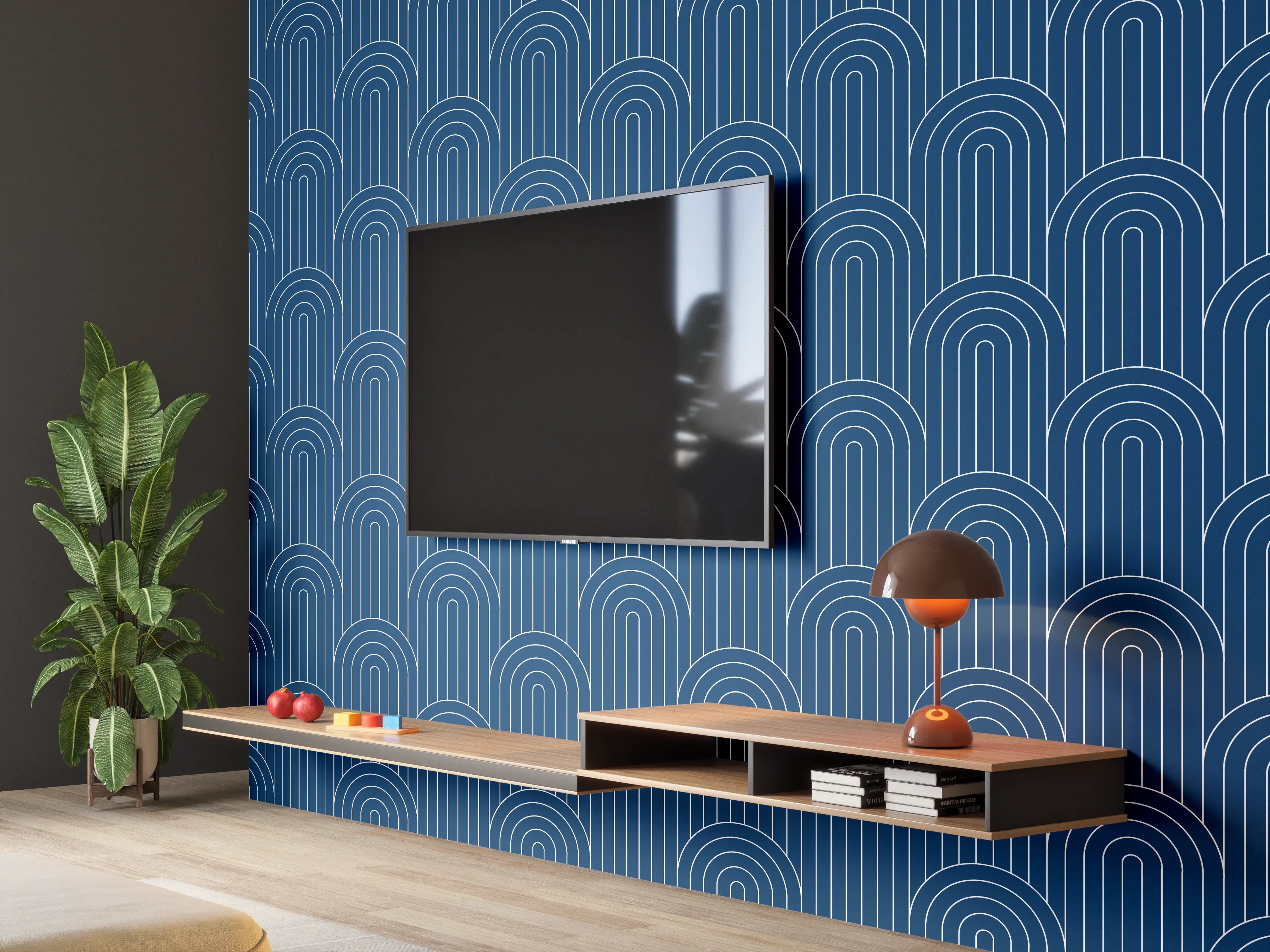 Wandverkleidung Wohnzimmer - Elegantes, dunkles Wellenmuster