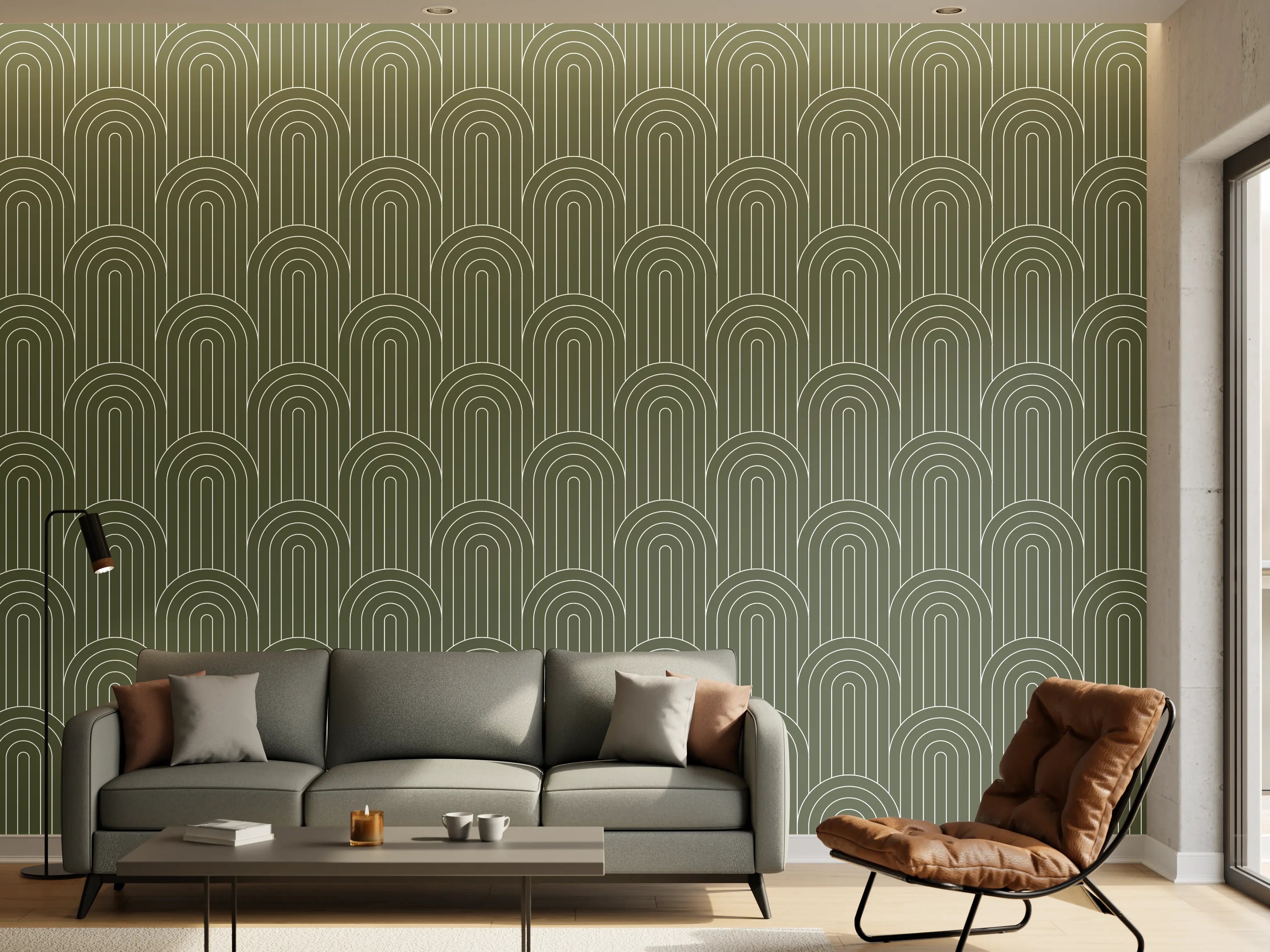 Wandverkleidung Wohnzimmer - Elegantes, geometrisches Muster in Grün