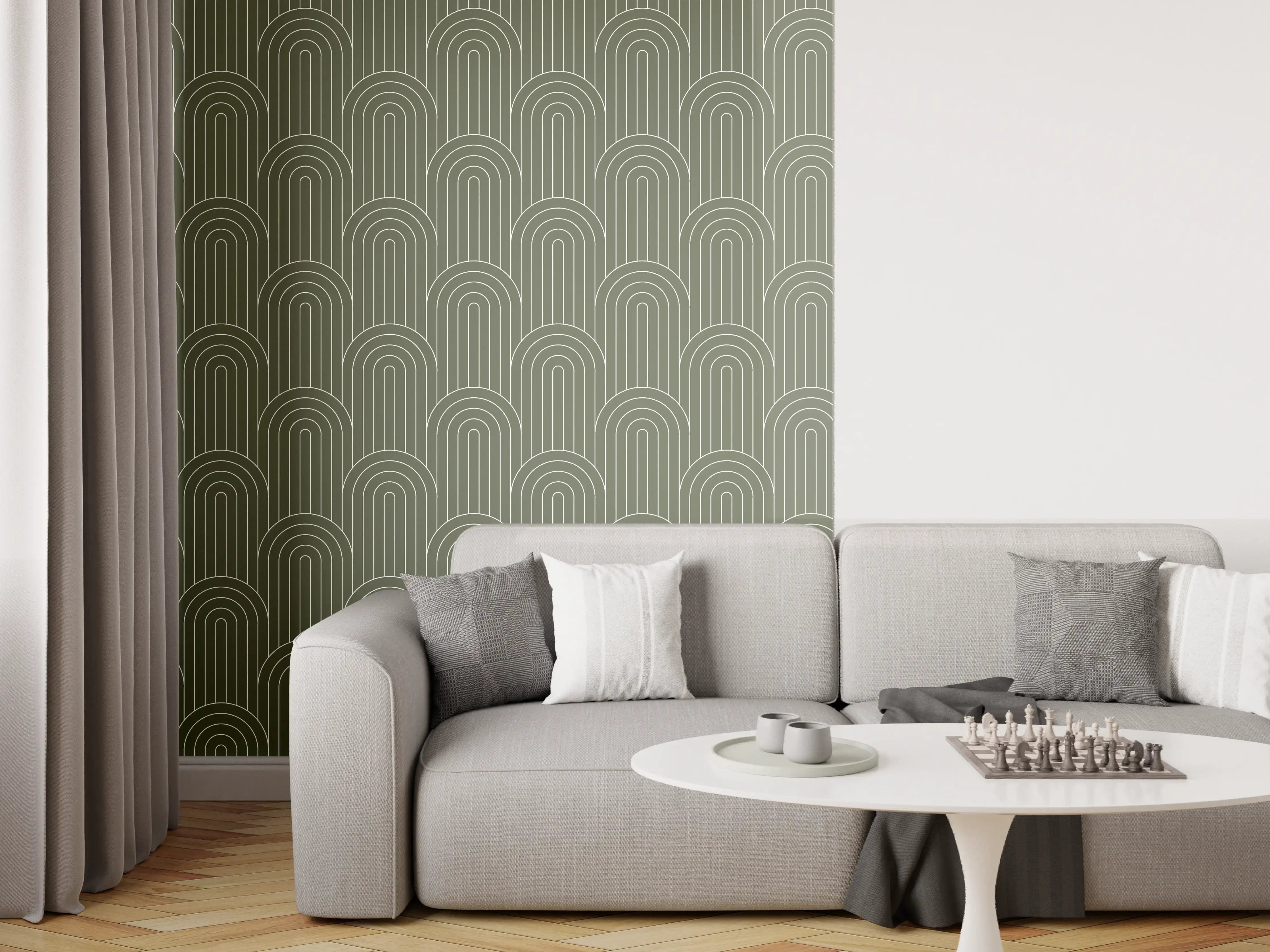 Wandverkleidung Wohnzimmer - Elegantes, geometrisches Muster in Grün