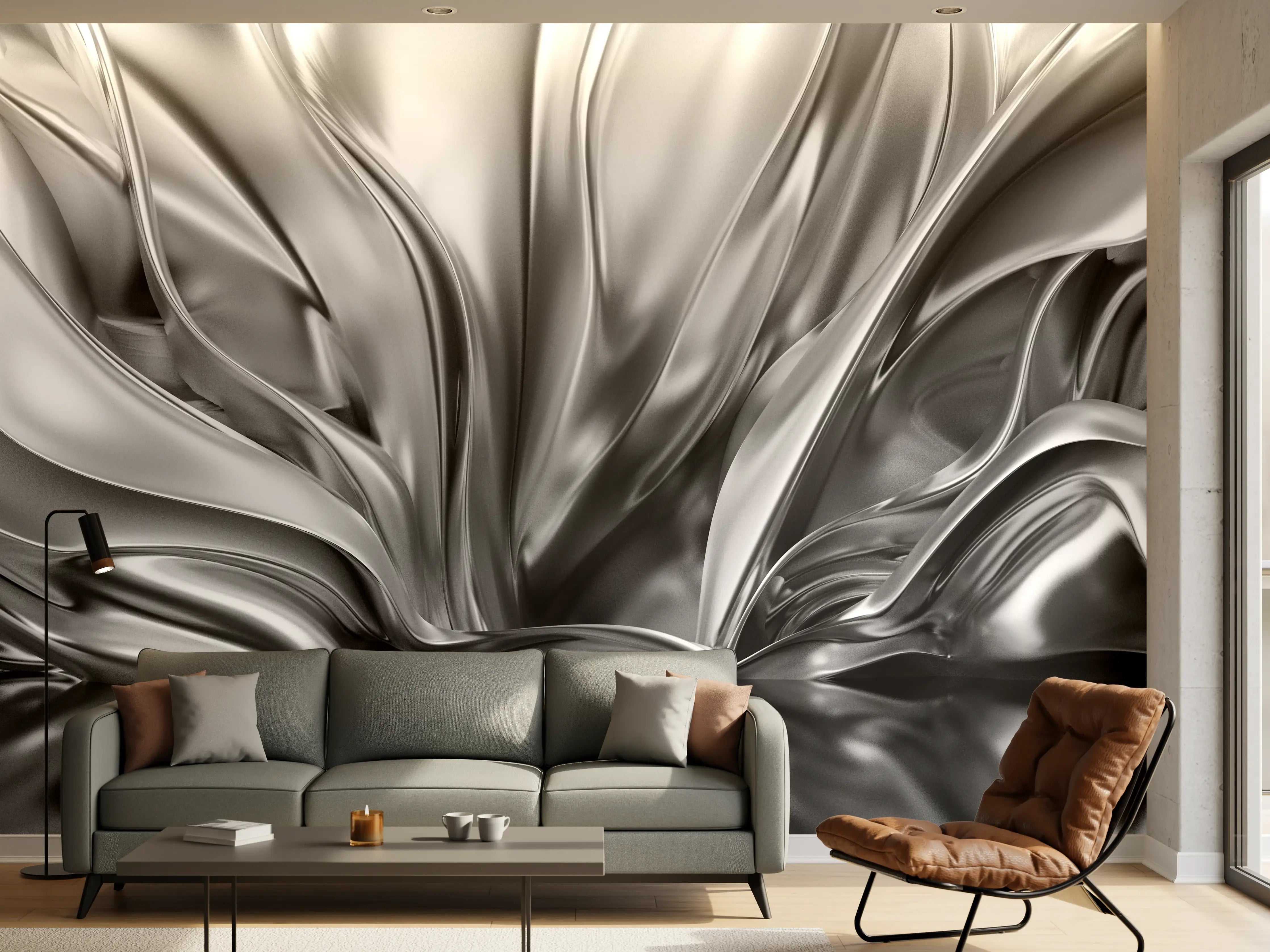 Wandverkleidung Wohnzimmer - Elegantes, modernes Metallic-Design