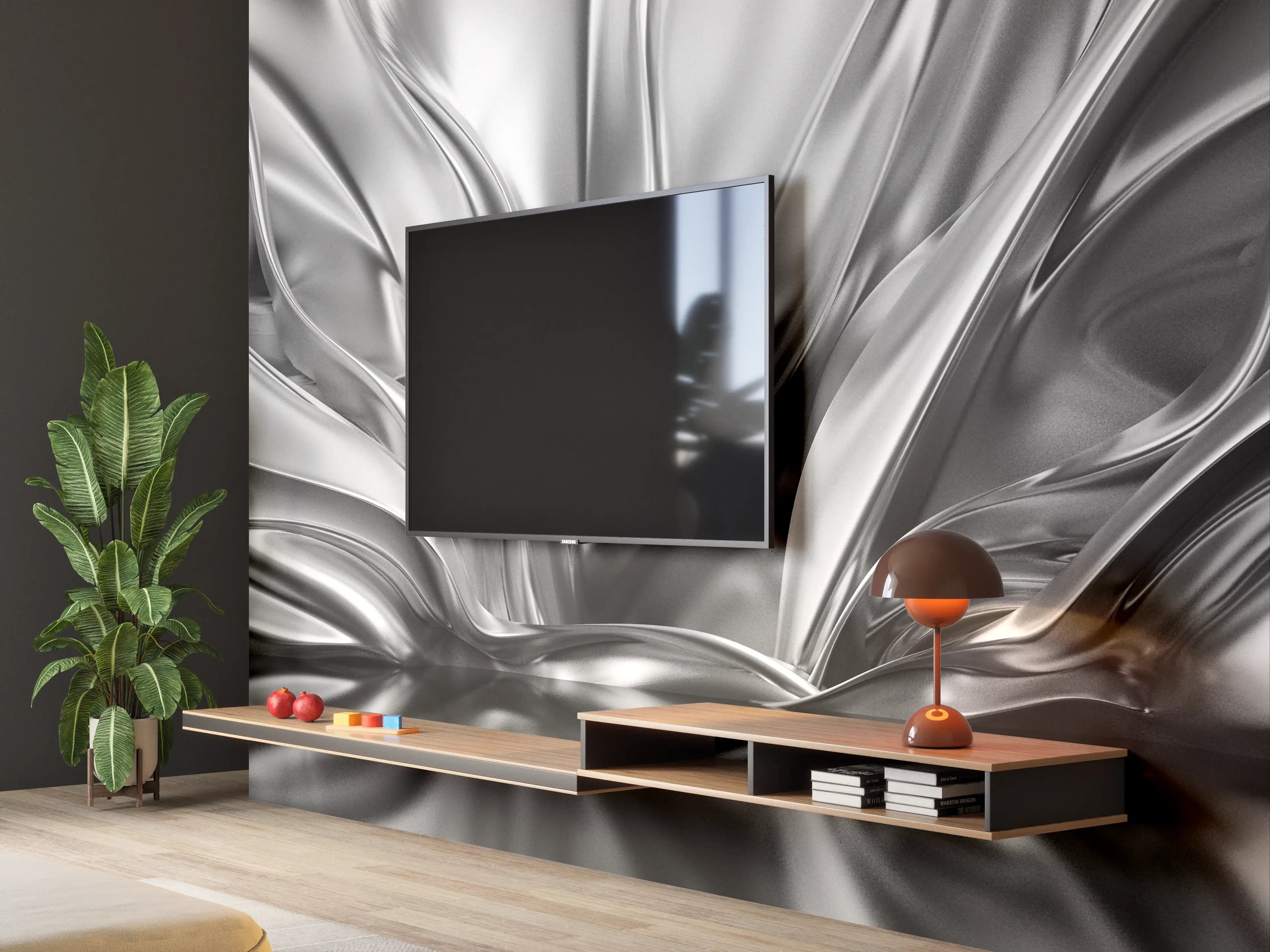 Wandverkleidung Wohnzimmer - Elegantes, modernes Metallic-Design