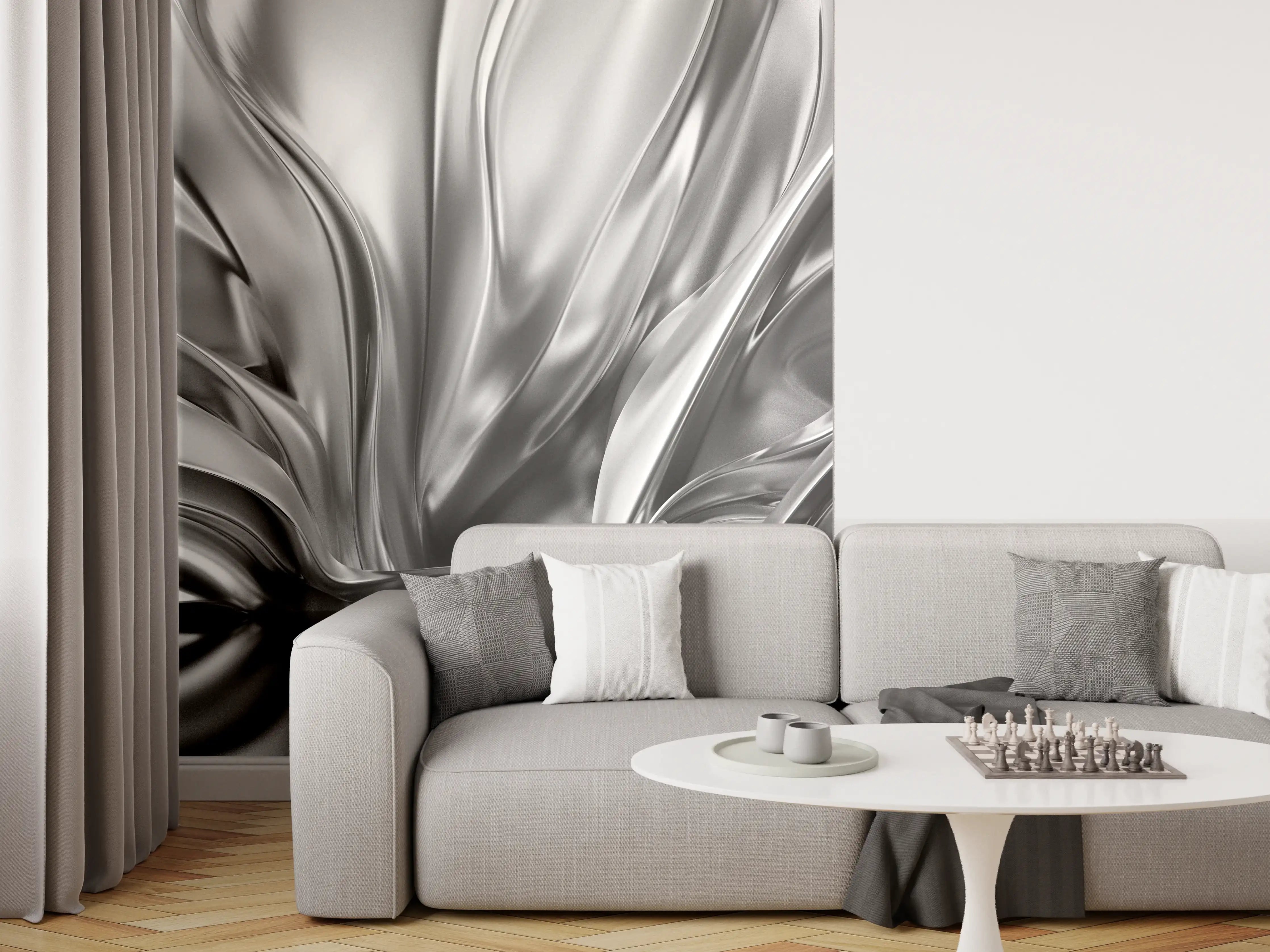 Wandverkleidung Wohnzimmer - Elegantes, modernes Metallic-Design