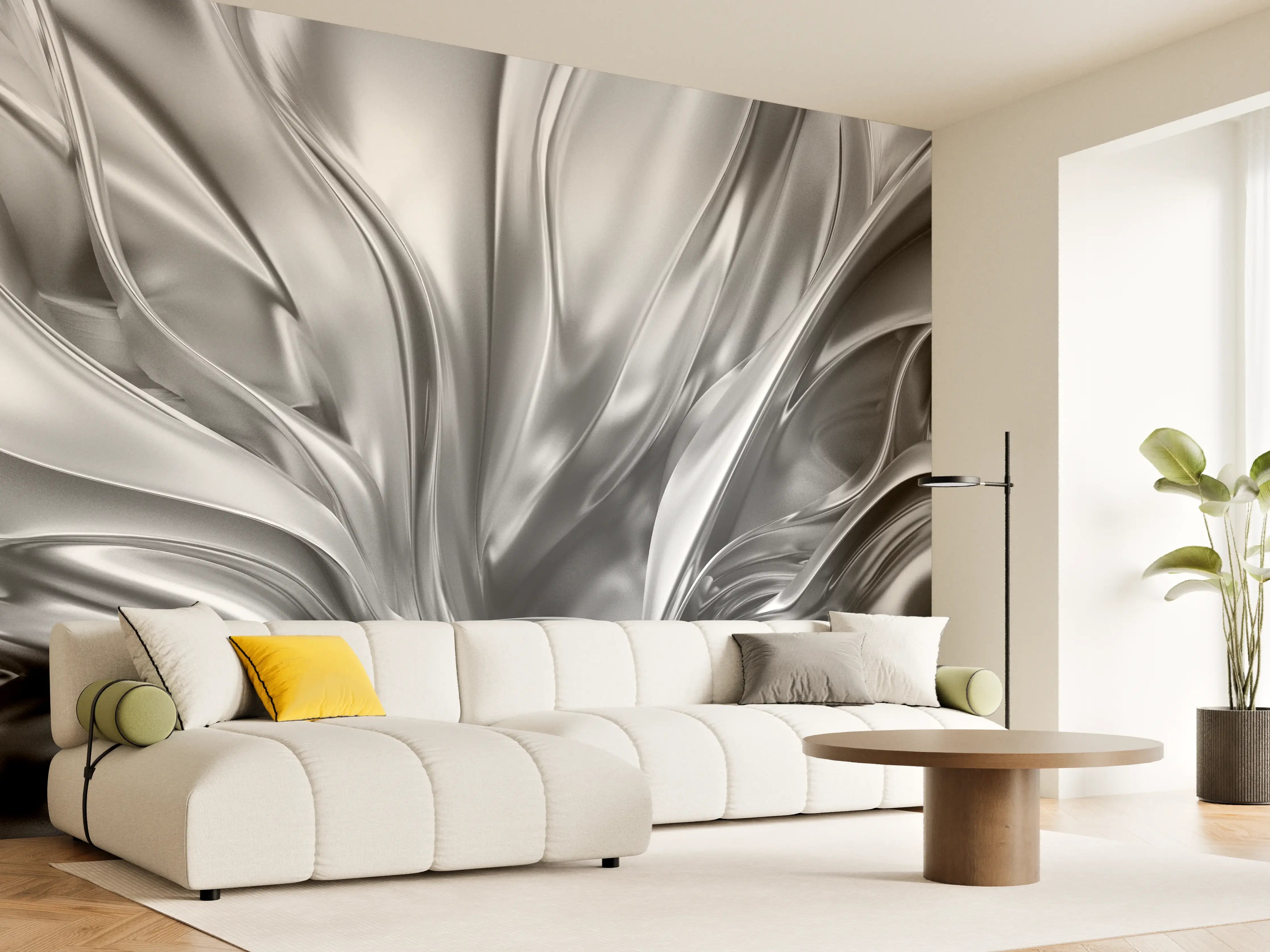 Wandverkleidung Wohnzimmer - Elegantes, modernes Metallic-Design
