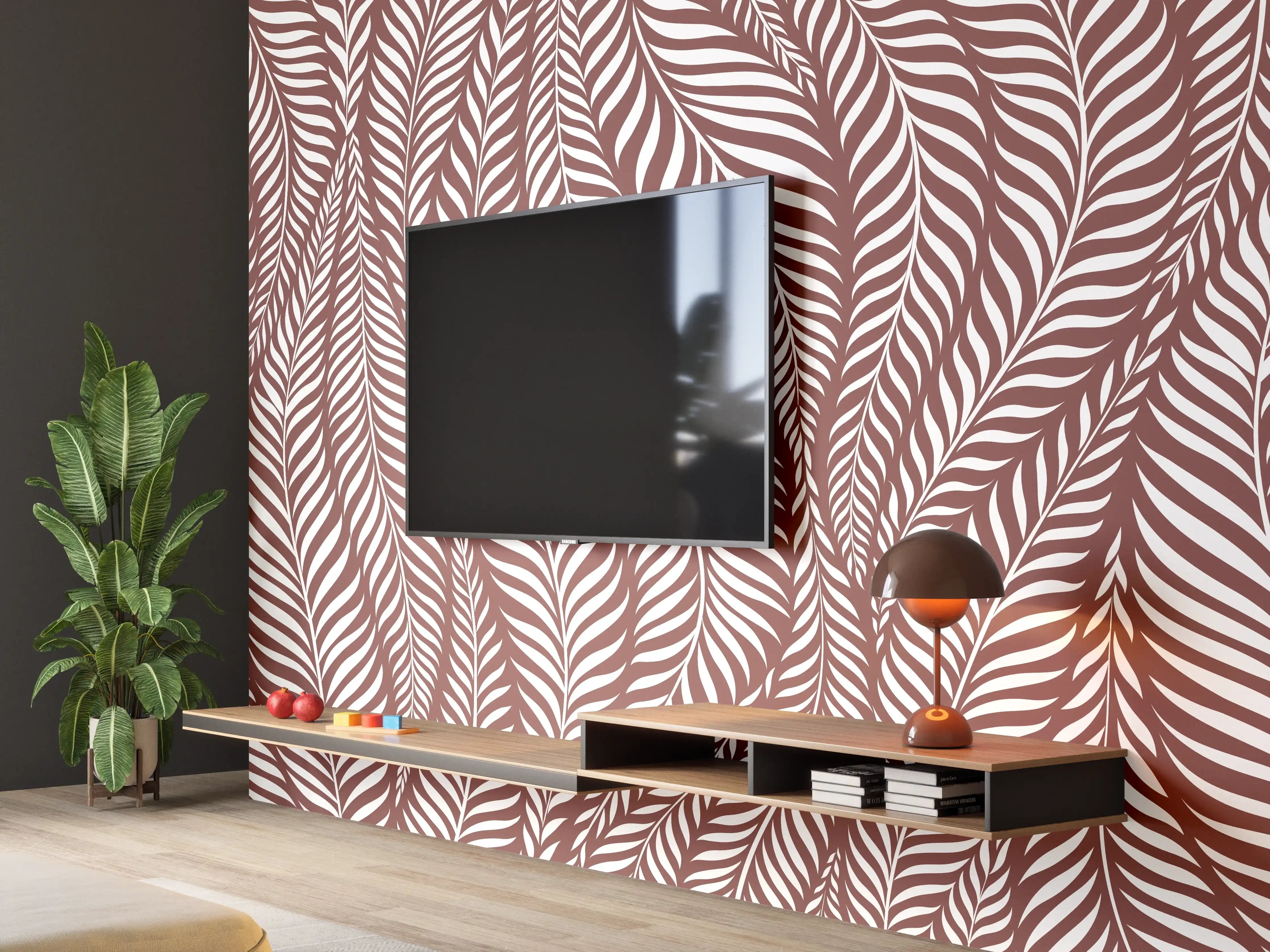 Wandverkleidung Wohnzimmer - Elegantes, natürliches Muster mit Blättern